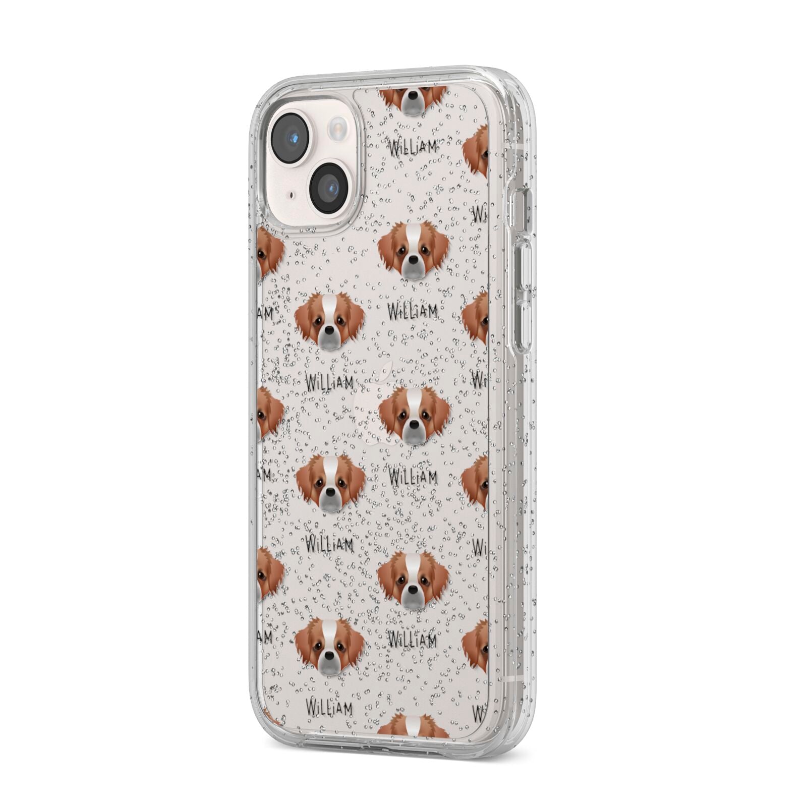 Tibetan Spaniel Icon with Name iPhone 14 Plus Glitter Tough Case Starlight Angled Image