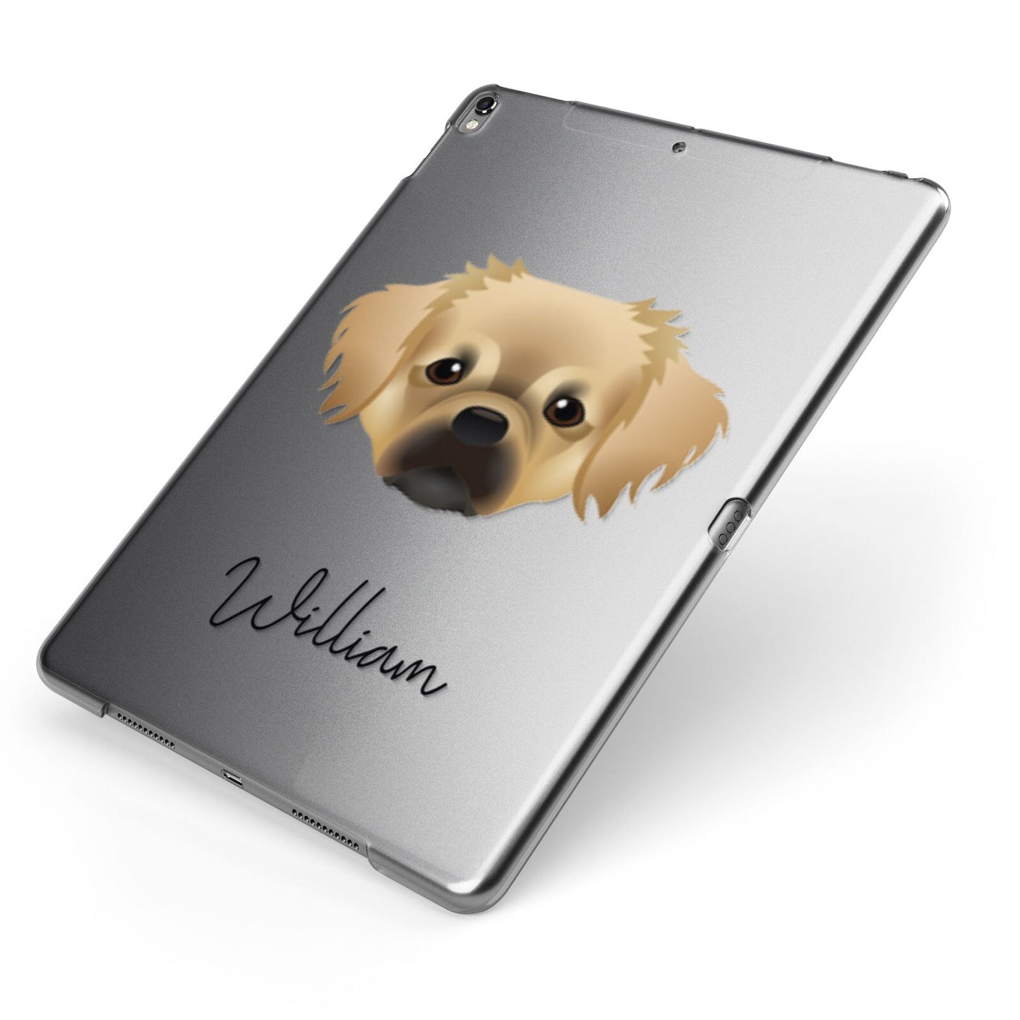 Tibetan Spaniel Personalised Apple iPad Case on Grey iPad Side View