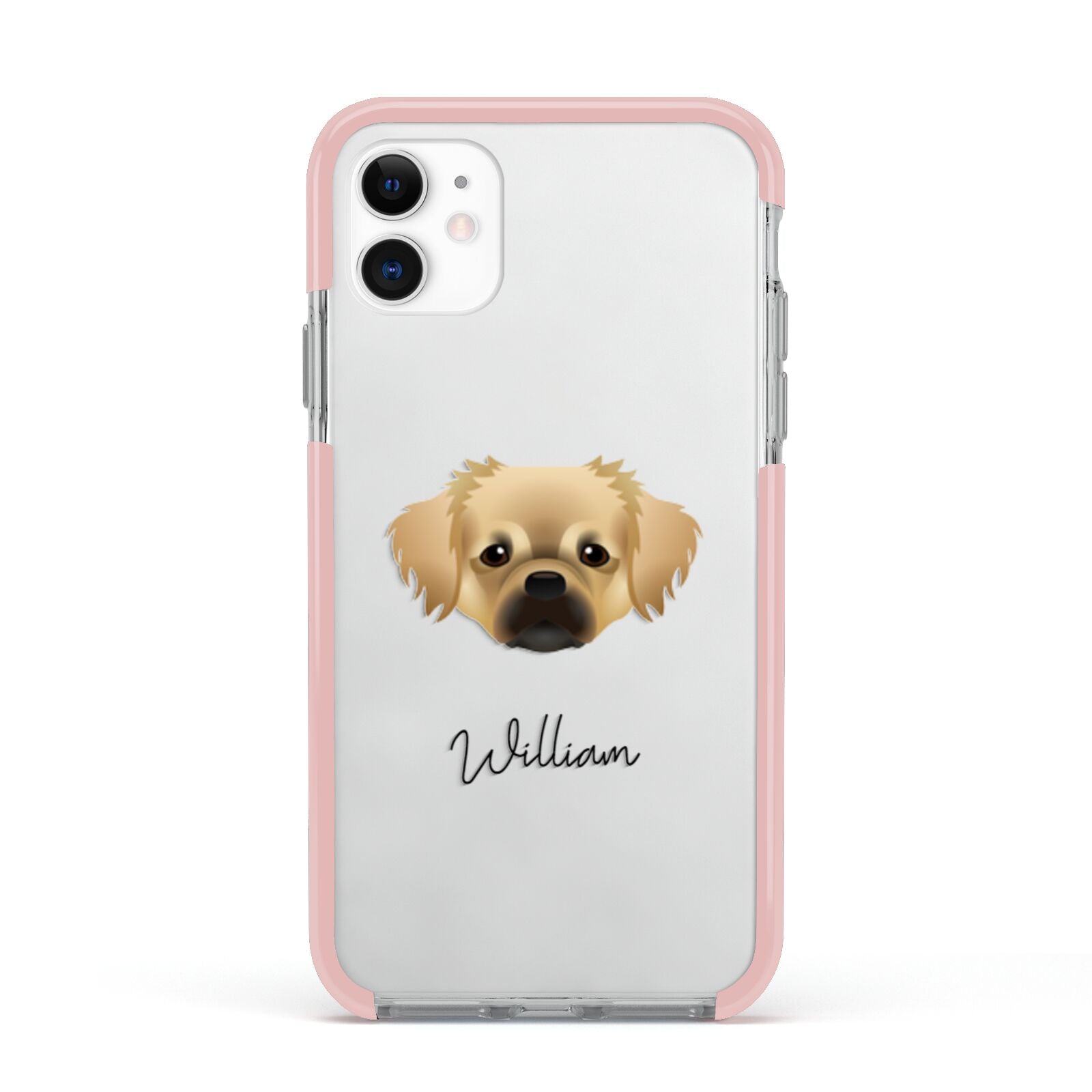 Tibetan Spaniel Personalised Apple iPhone 11 in White with Pink Impact Case