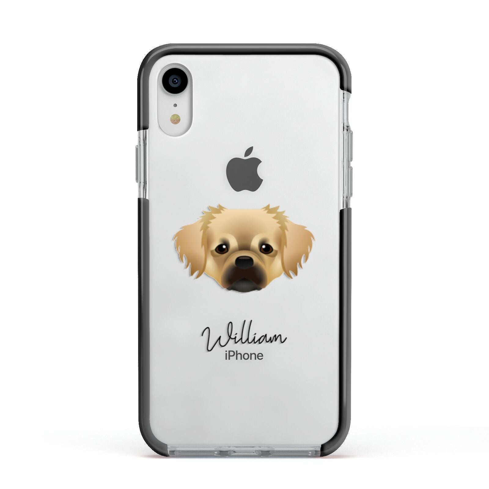 Tibetan Spaniel Personalised Apple iPhone XR Impact Case Black Edge on Silver Phone