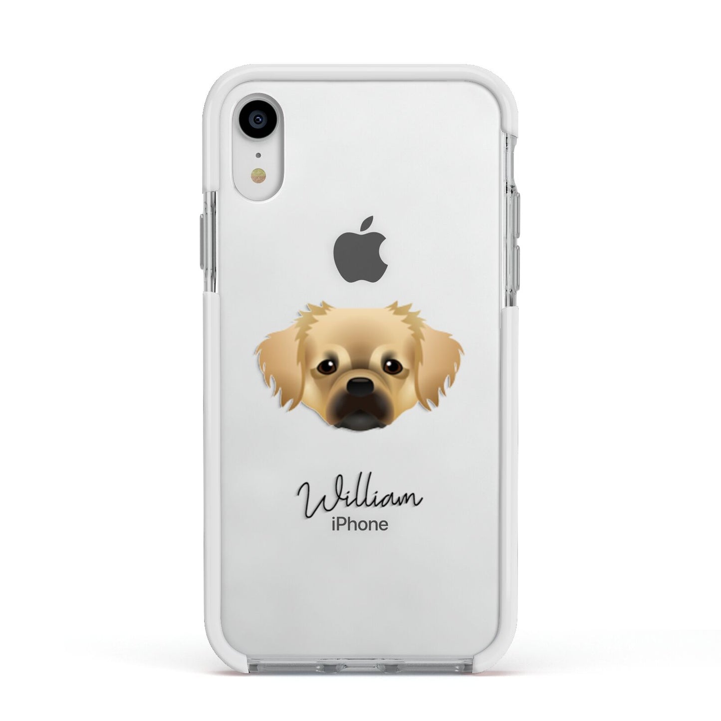 Tibetan Spaniel Personalised Apple iPhone XR Impact Case White Edge on Silver Phone