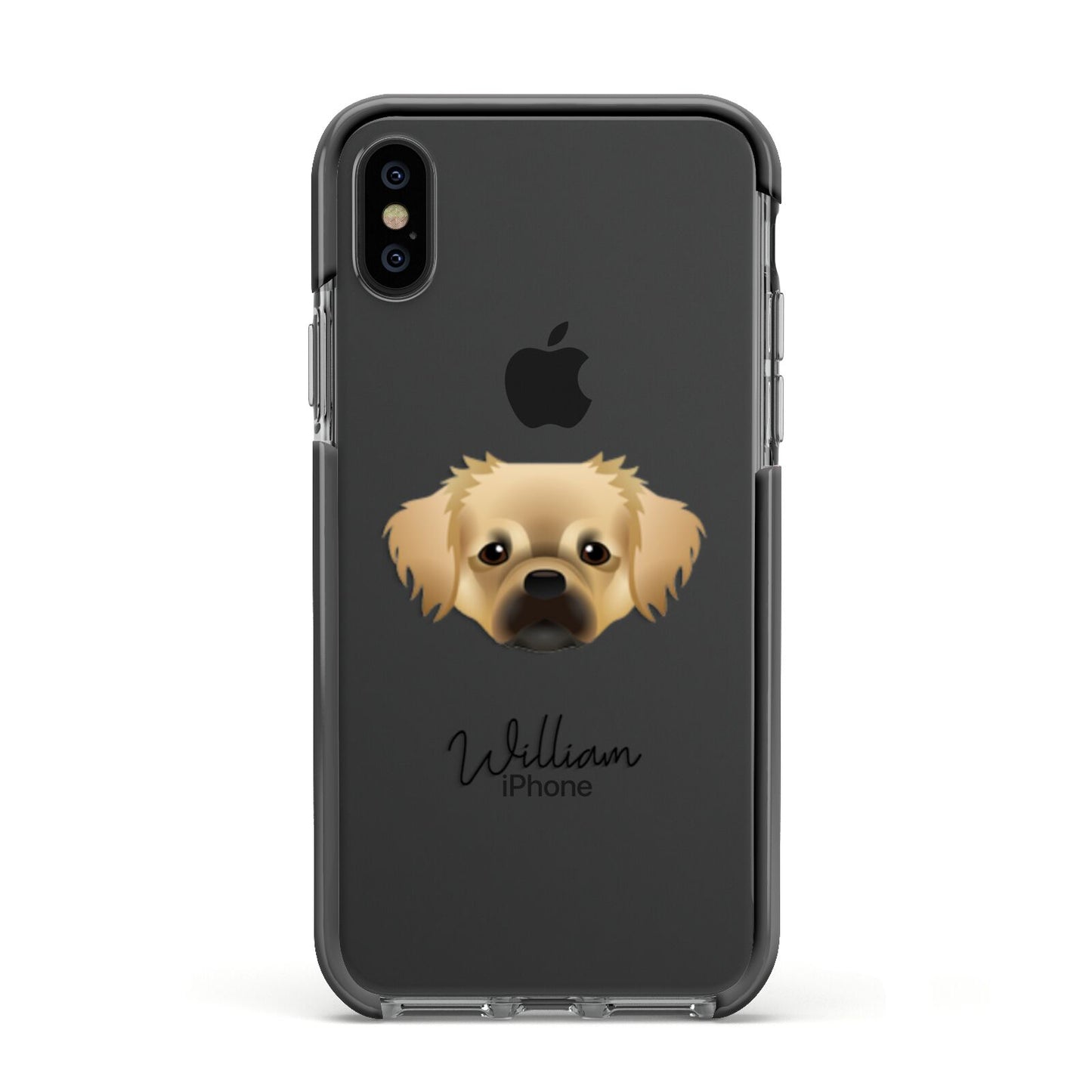 Tibetan Spaniel Personalised Apple iPhone Xs Impact Case Black Edge on Black Phone