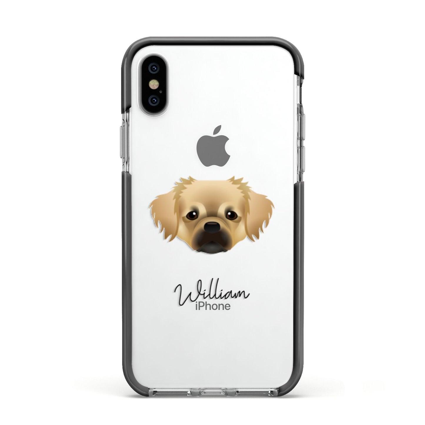 Tibetan Spaniel Personalised Apple iPhone Xs Impact Case Black Edge on Silver Phone