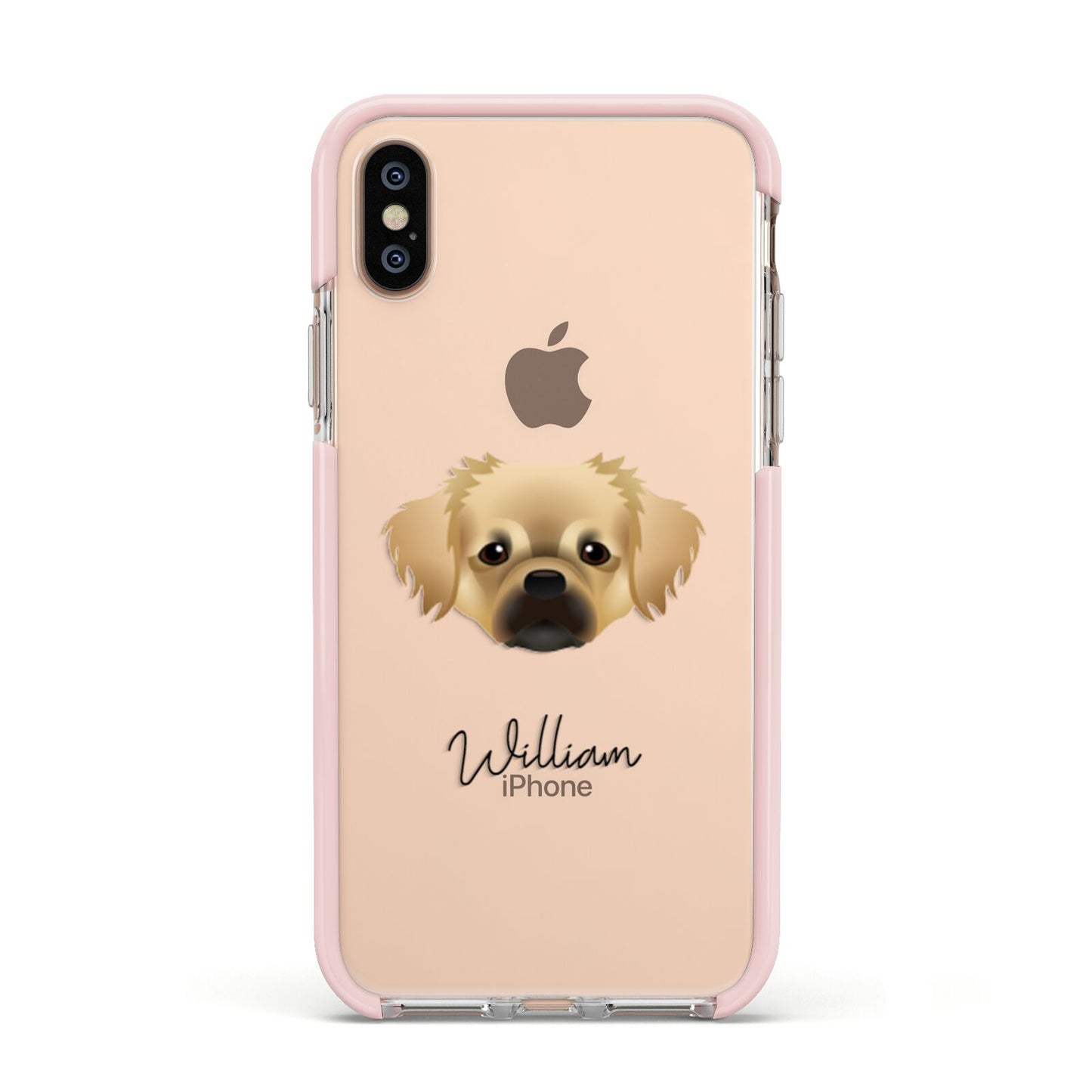 Tibetan Spaniel Personalised Apple iPhone Xs Impact Case Pink Edge on Gold Phone