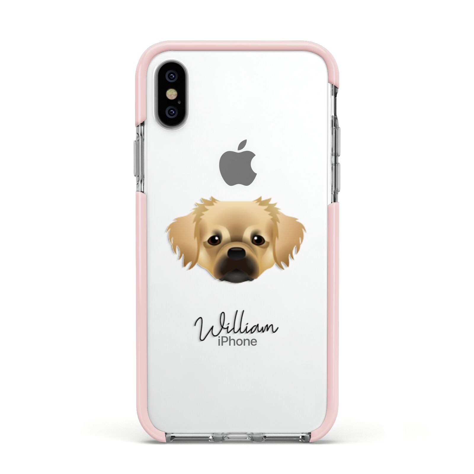 Tibetan Spaniel Personalised Apple iPhone Xs Impact Case Pink Edge on Silver Phone