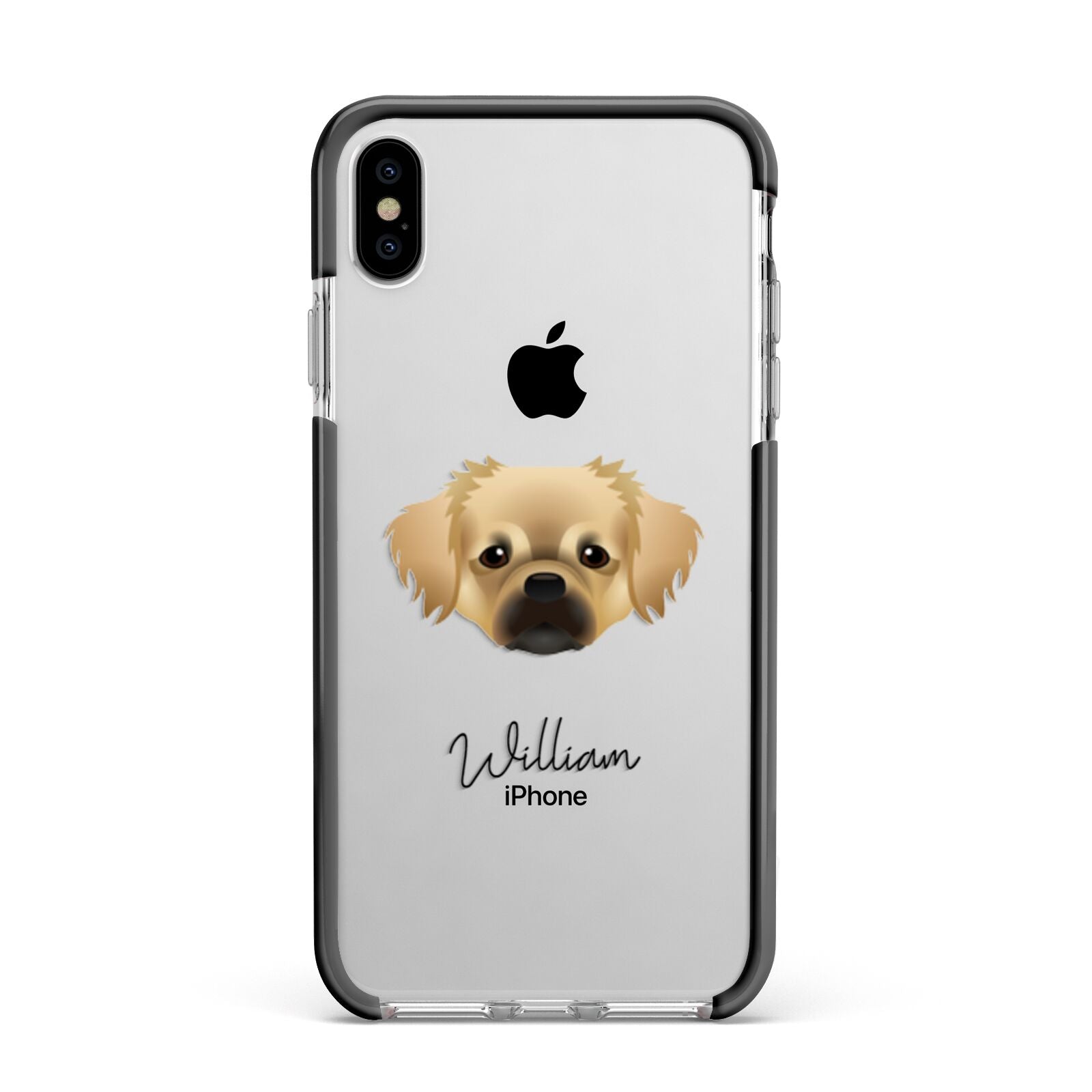 Tibetan Spaniel Personalised Apple iPhone Xs Max Impact Case Black Edge on Silver Phone