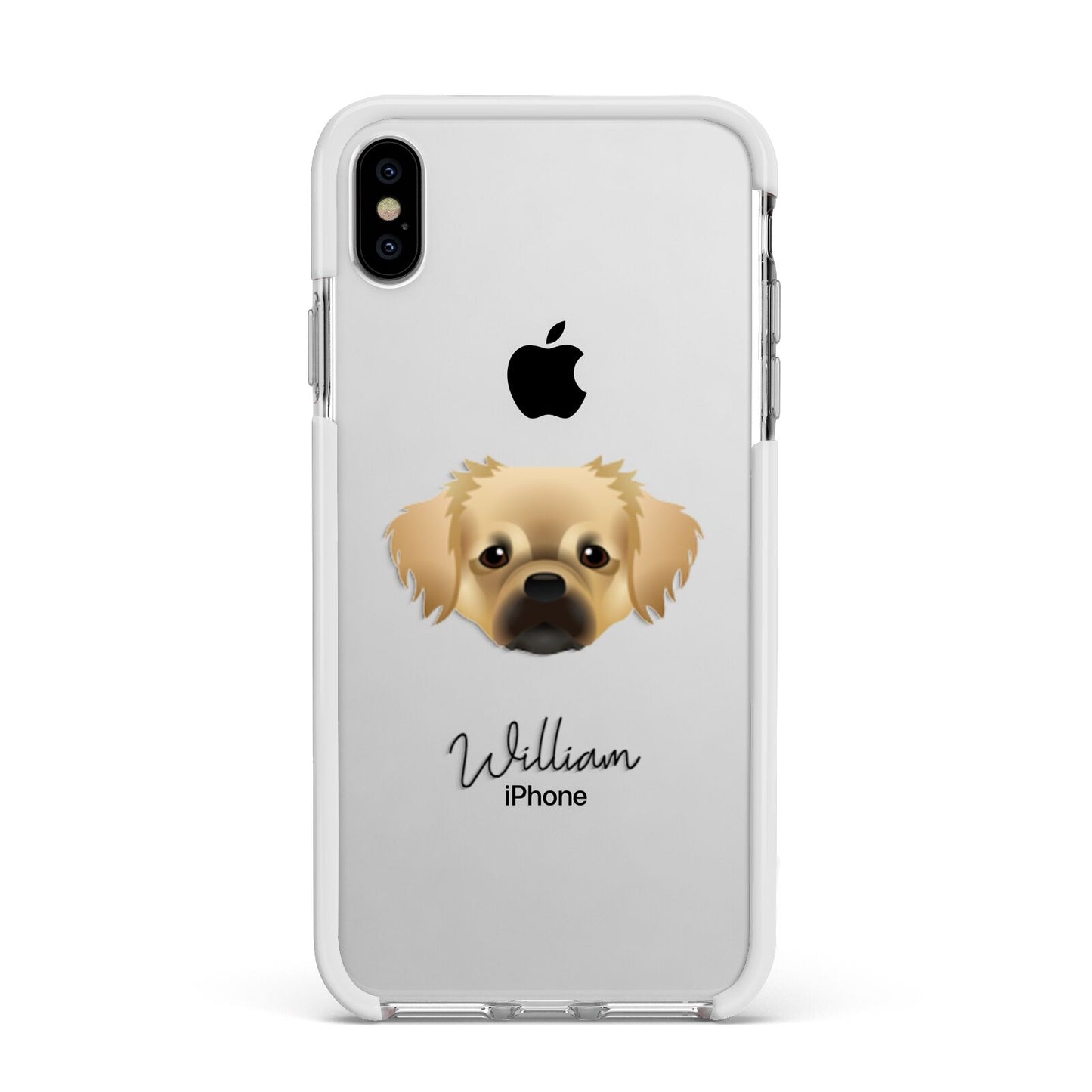 Tibetan Spaniel Personalised Apple iPhone Xs Max Impact Case White Edge on Silver Phone