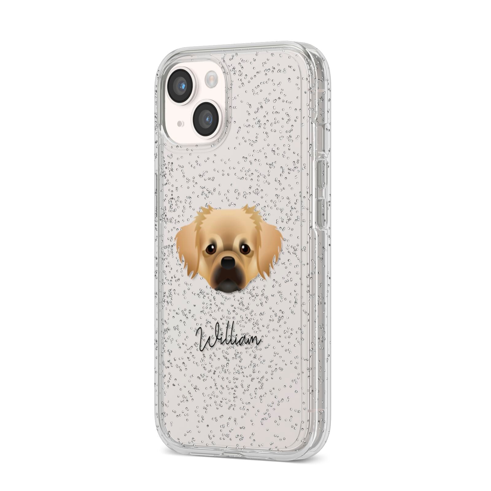 Tibetan Spaniel Personalised iPhone 14 Glitter Tough Case Starlight Angled Image