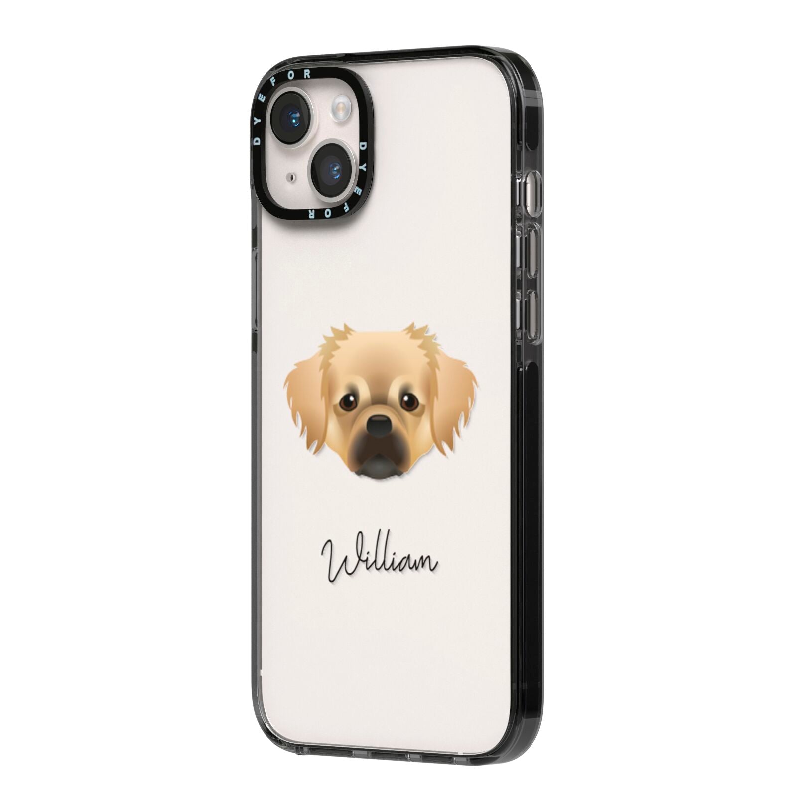 Tibetan Spaniel Personalised iPhone 14 Plus Black Impact Case Side Angle on Silver phone