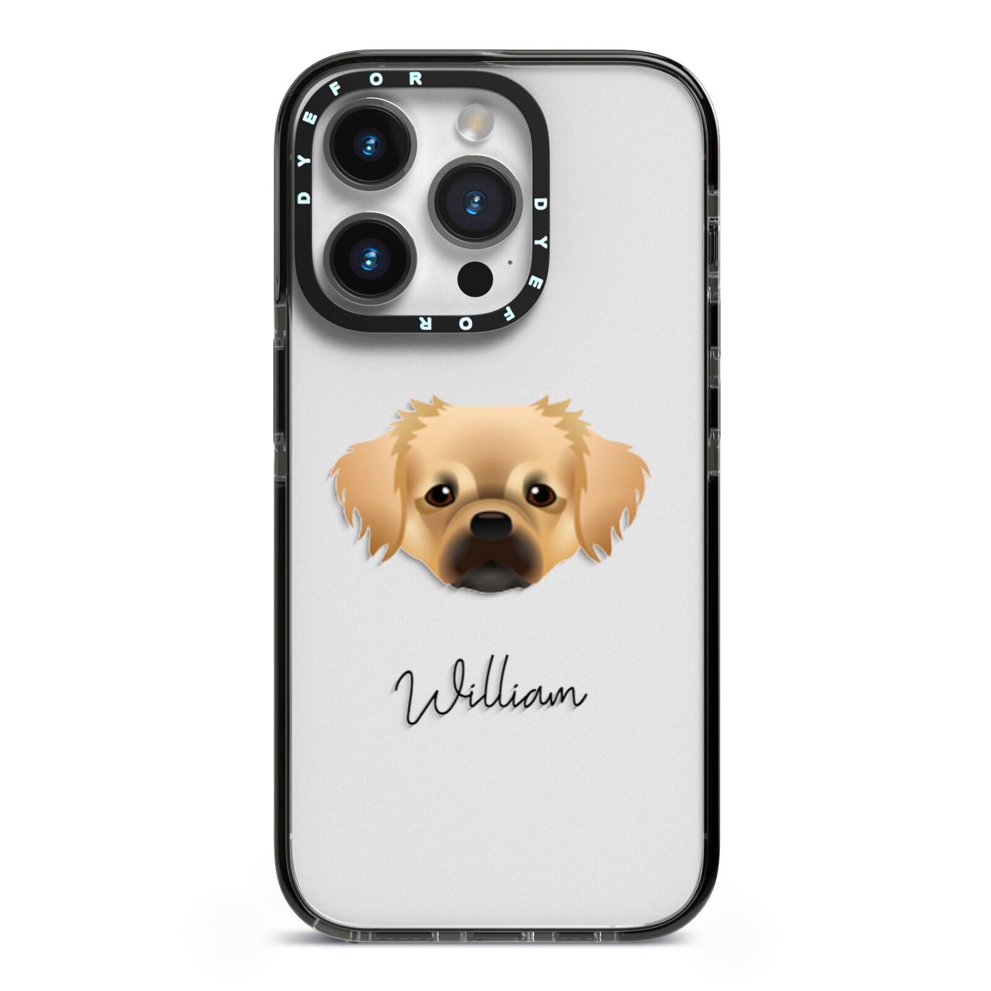 Tibetan Spaniel Personalised iPhone 14 Pro Black Impact Case on Silver phone