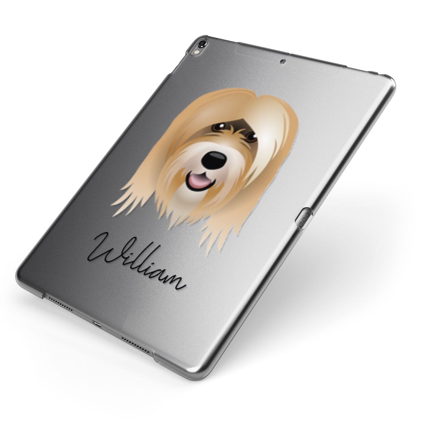 Tibetan Terrier Personalised Apple iPad Case on Grey iPad Side View