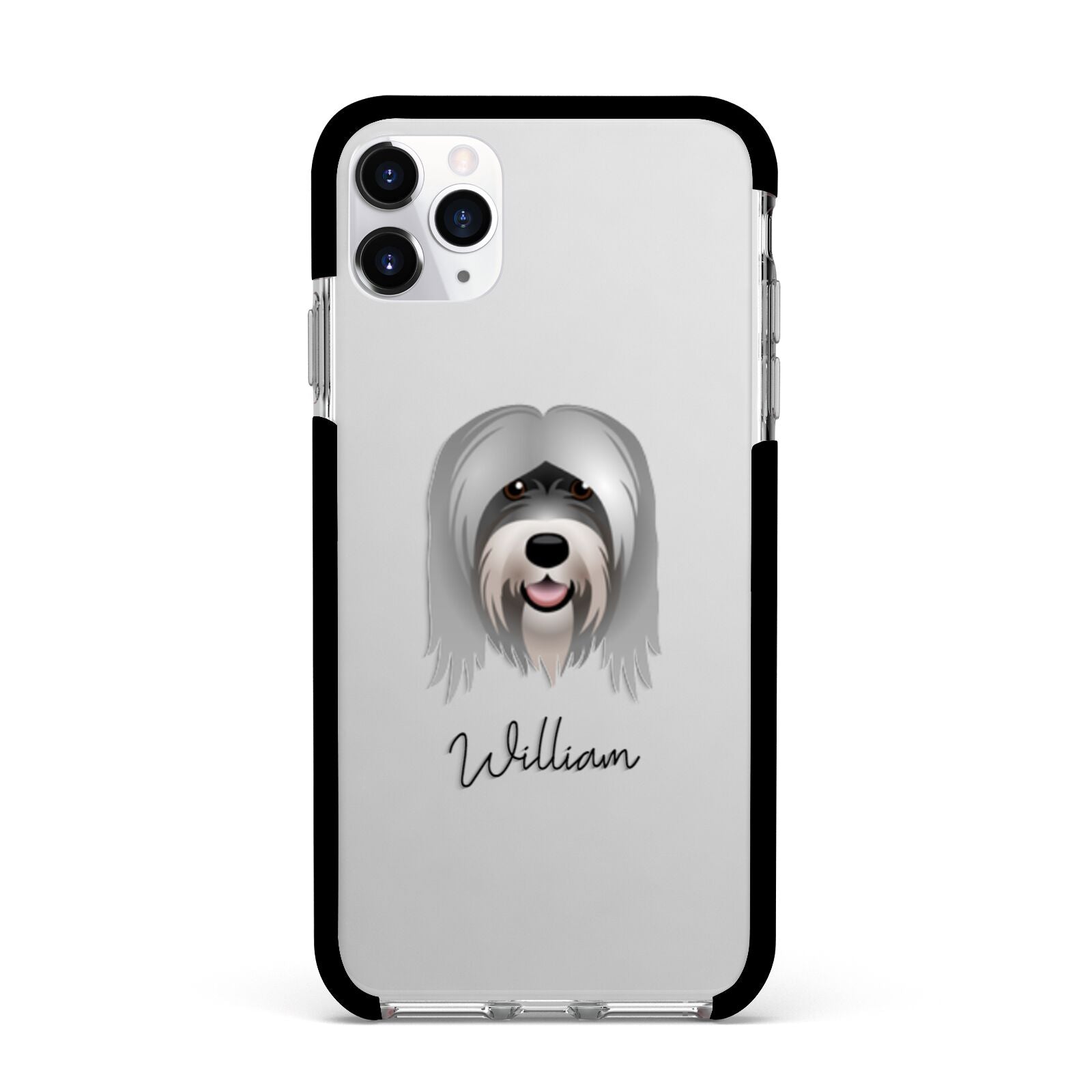 Tibetan Terrier Personalised Apple iPhone 11 Pro Max in Silver with Black Impact Case