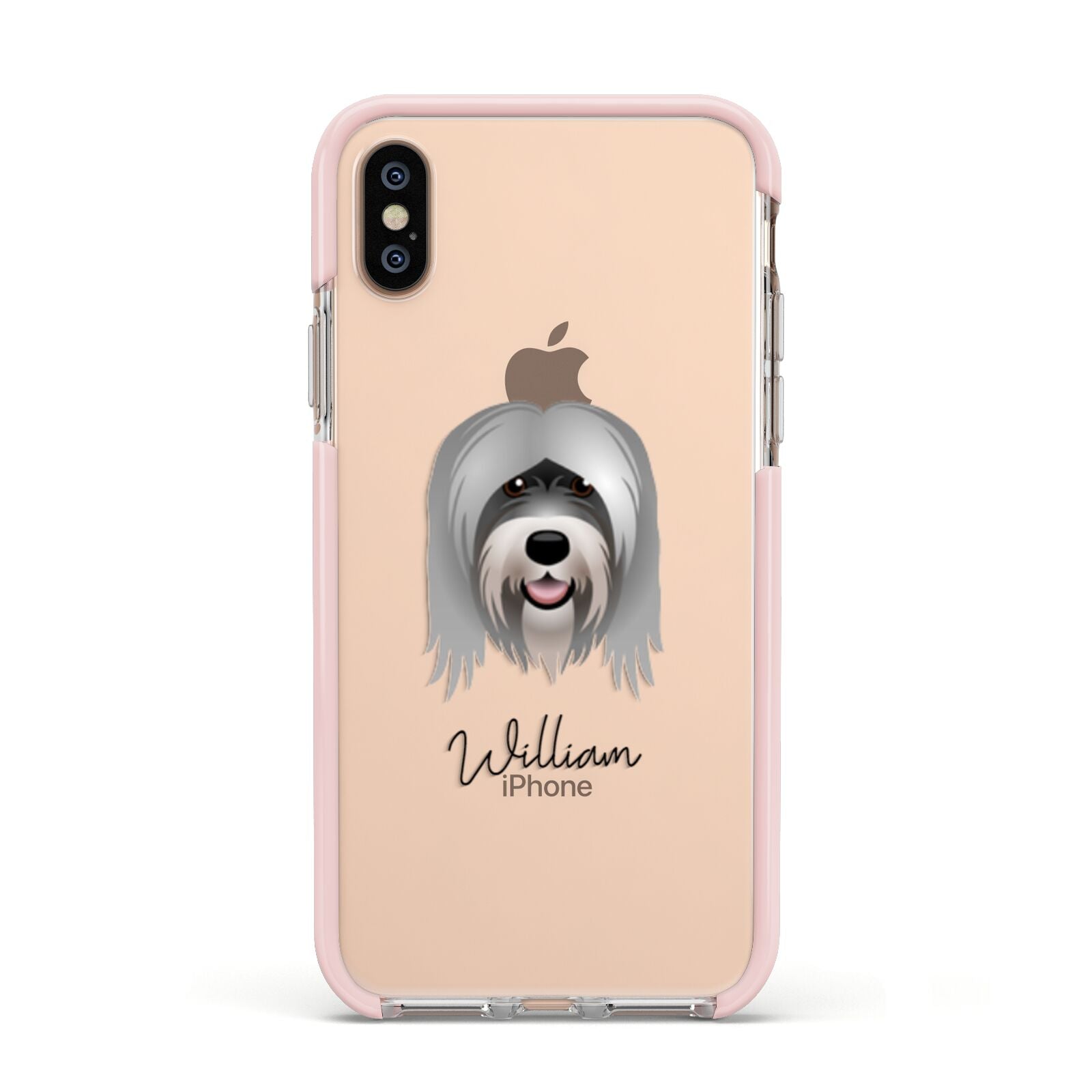 Tibetan Terrier Personalised Apple iPhone Xs Impact Case Pink Edge on Gold Phone