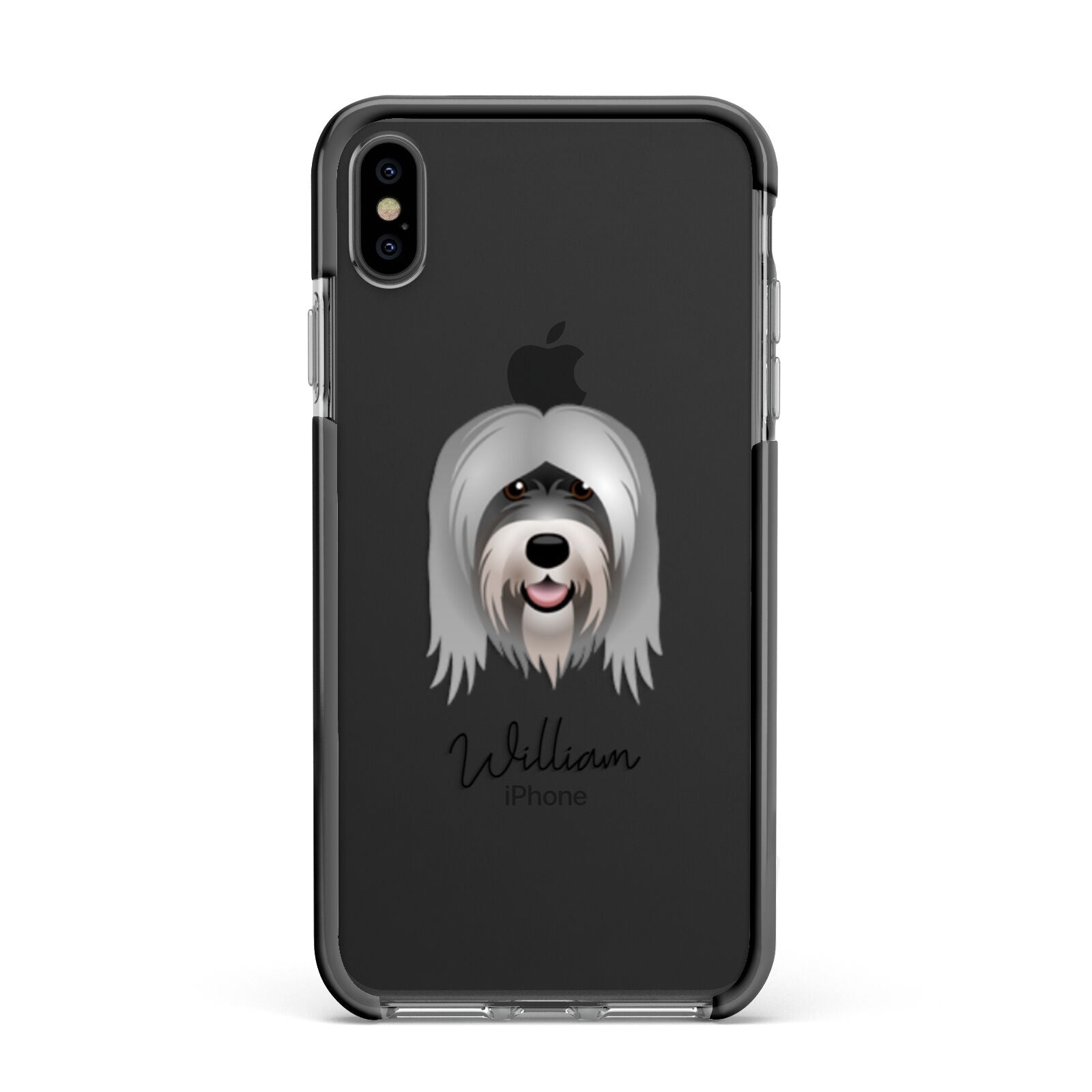 Tibetan Terrier Personalised Apple iPhone Xs Max Impact Case Black Edge on Black Phone