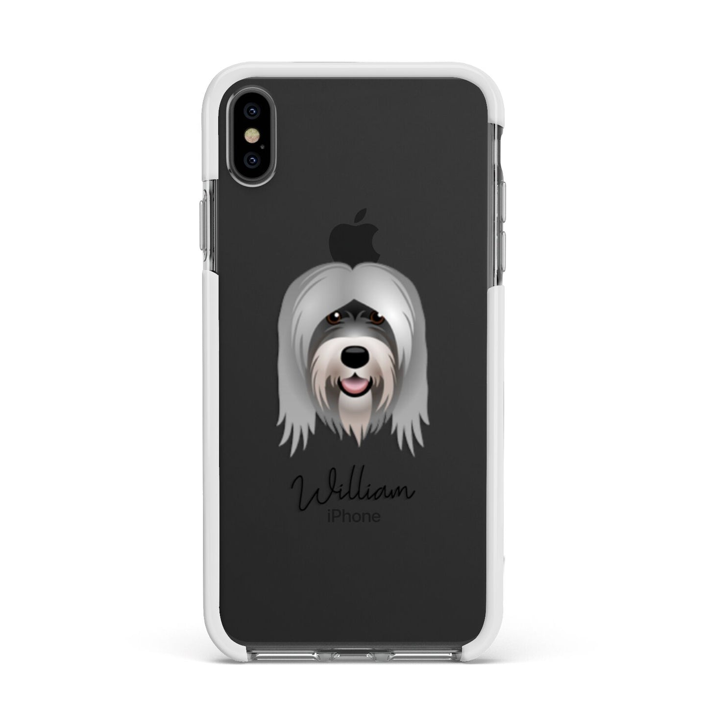 Tibetan Terrier Personalised Apple iPhone Xs Max Impact Case White Edge on Black Phone