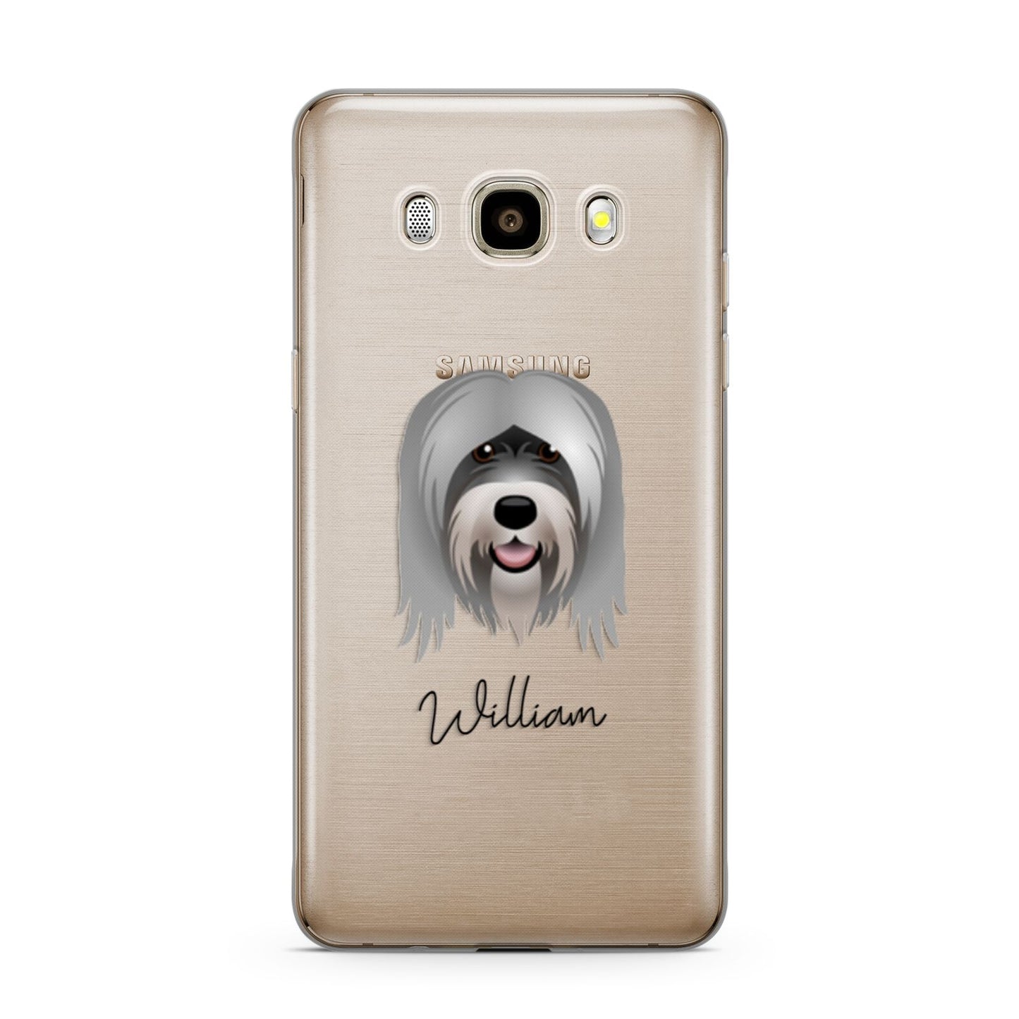 Tibetan Terrier Personalised Samsung Galaxy J7 2016 Case on gold phone