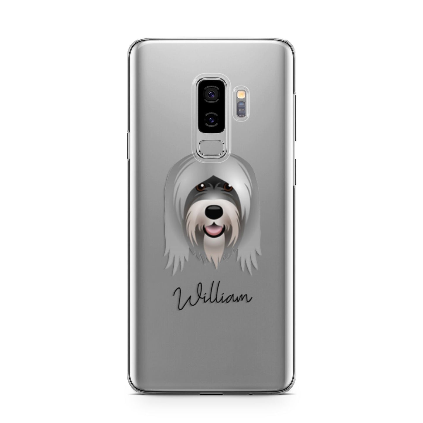 Tibetan Terrier Personalised Samsung Galaxy S9 Plus Case on Silver phone