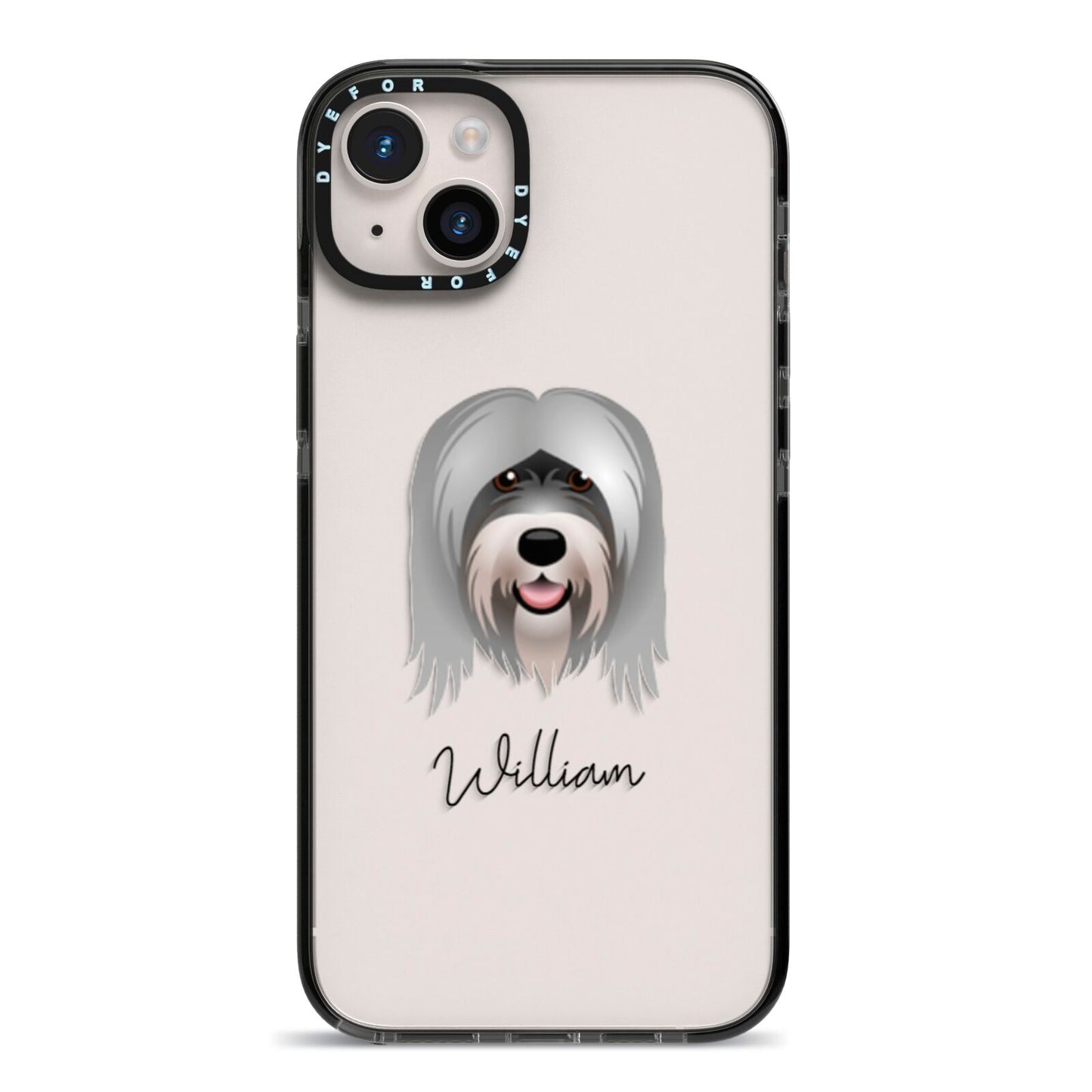 Tibetan Terrier Personalised iPhone 14 Plus Black Impact Case on Silver phone