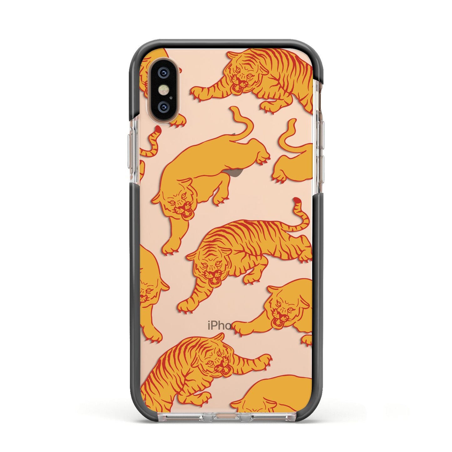 Tiger Apple iPhone Xs Impact Case Black Edge on Gold Phone