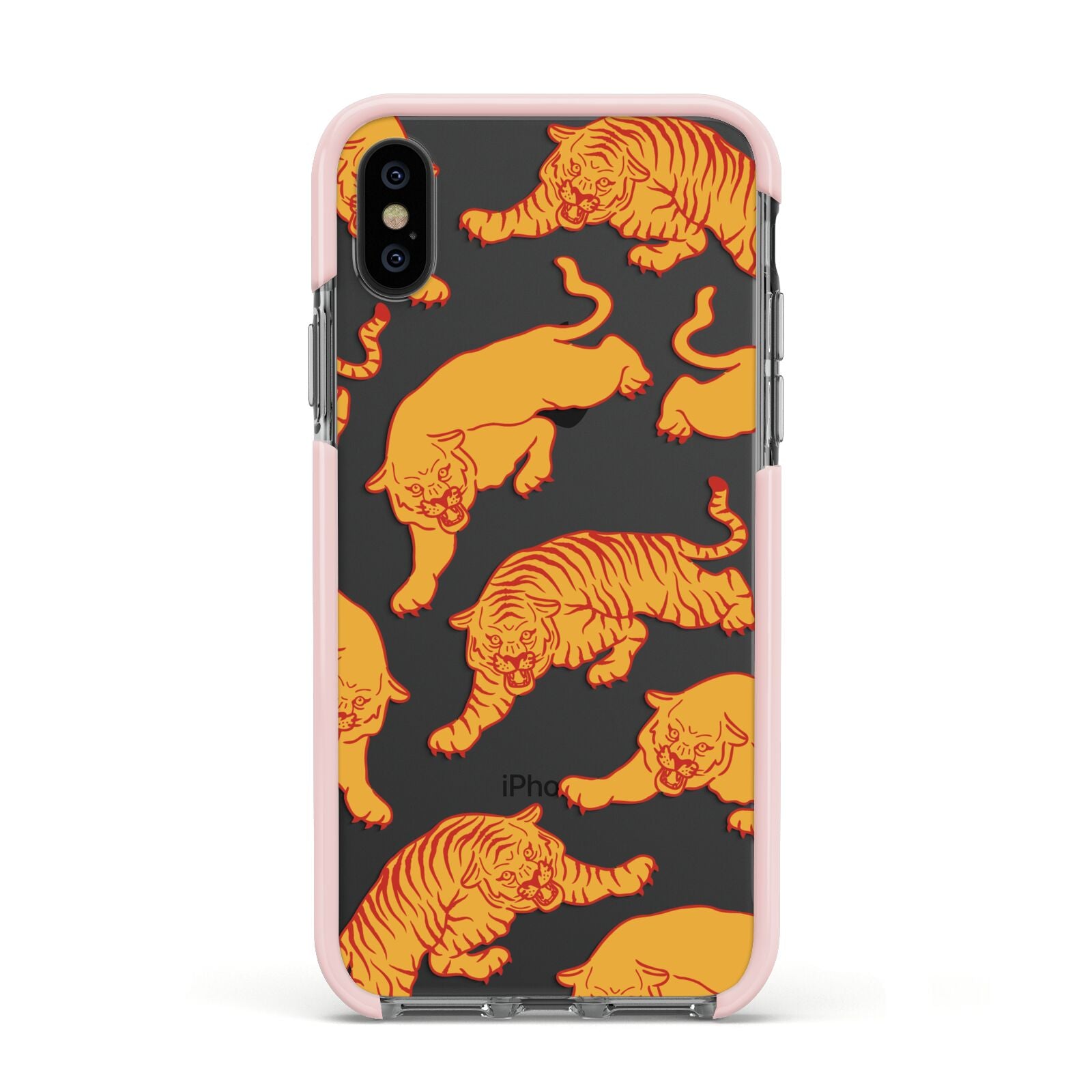 Tiger Apple iPhone Xs Impact Case Pink Edge on Black Phone