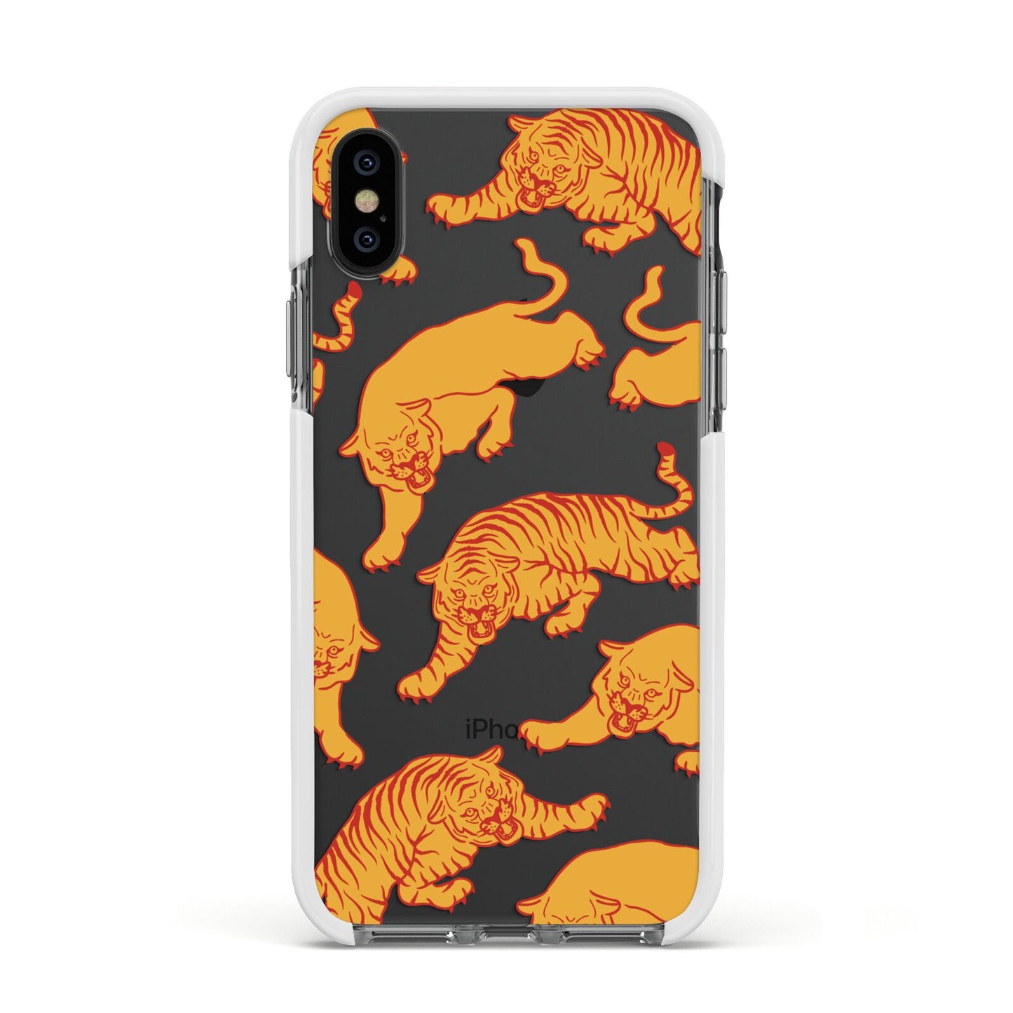 Tiger Apple iPhone Xs Impact Case White Edge on Black Phone