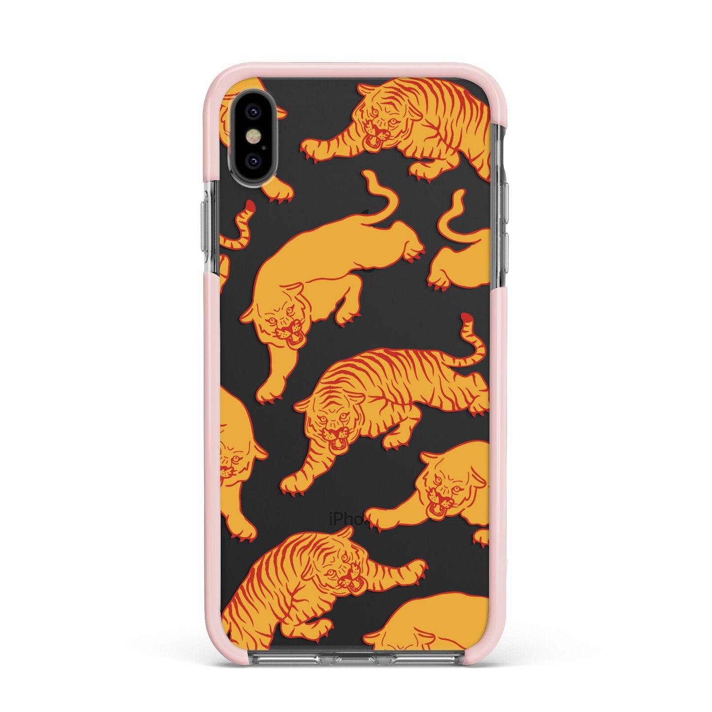 Tiger Apple iPhone Xs Max Impact Case Pink Edge on Black Phone