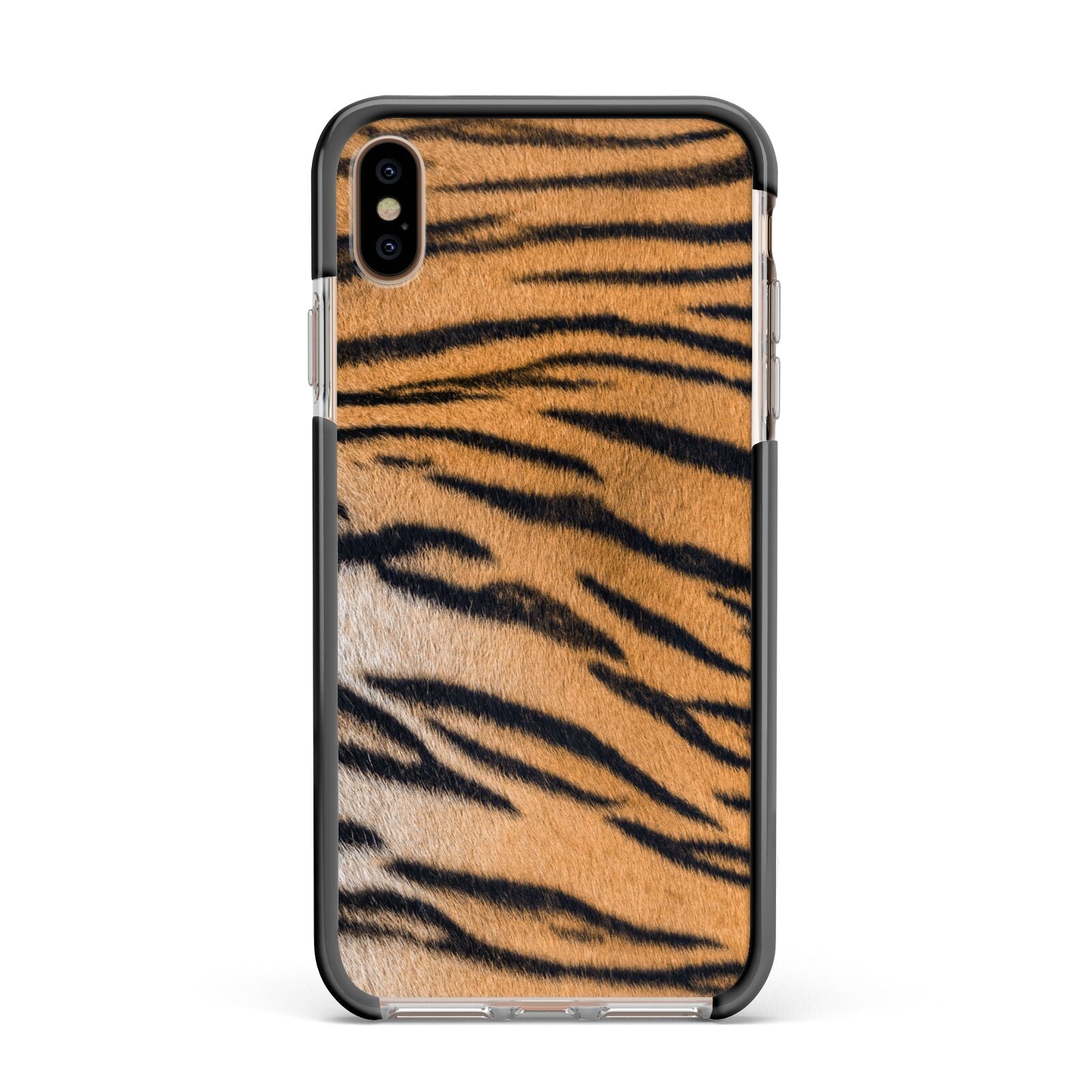 Tiger Print Apple iPhone Xs Max Impact Case Black Edge on Gold Phone