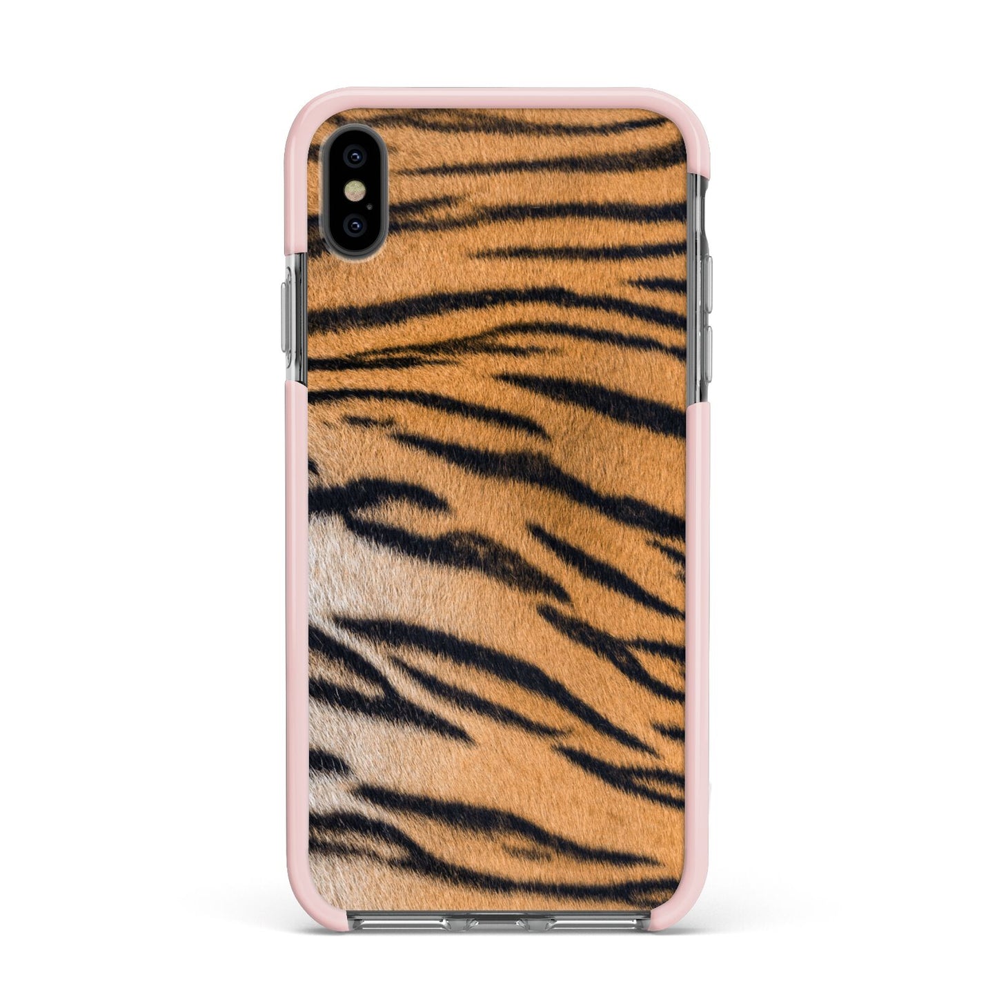 Tiger Print Apple iPhone Xs Max Impact Case Pink Edge on Black Phone