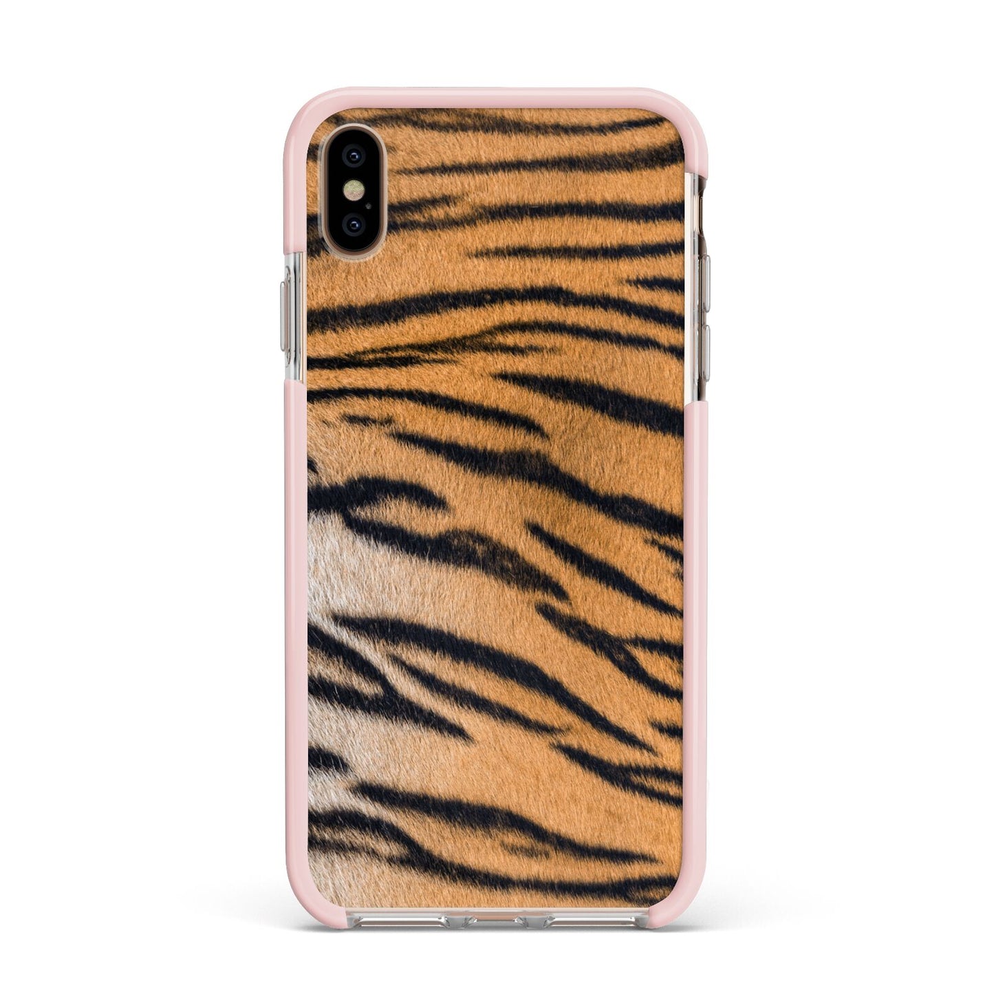 Tiger Print Apple iPhone Xs Max Impact Case Pink Edge on Gold Phone