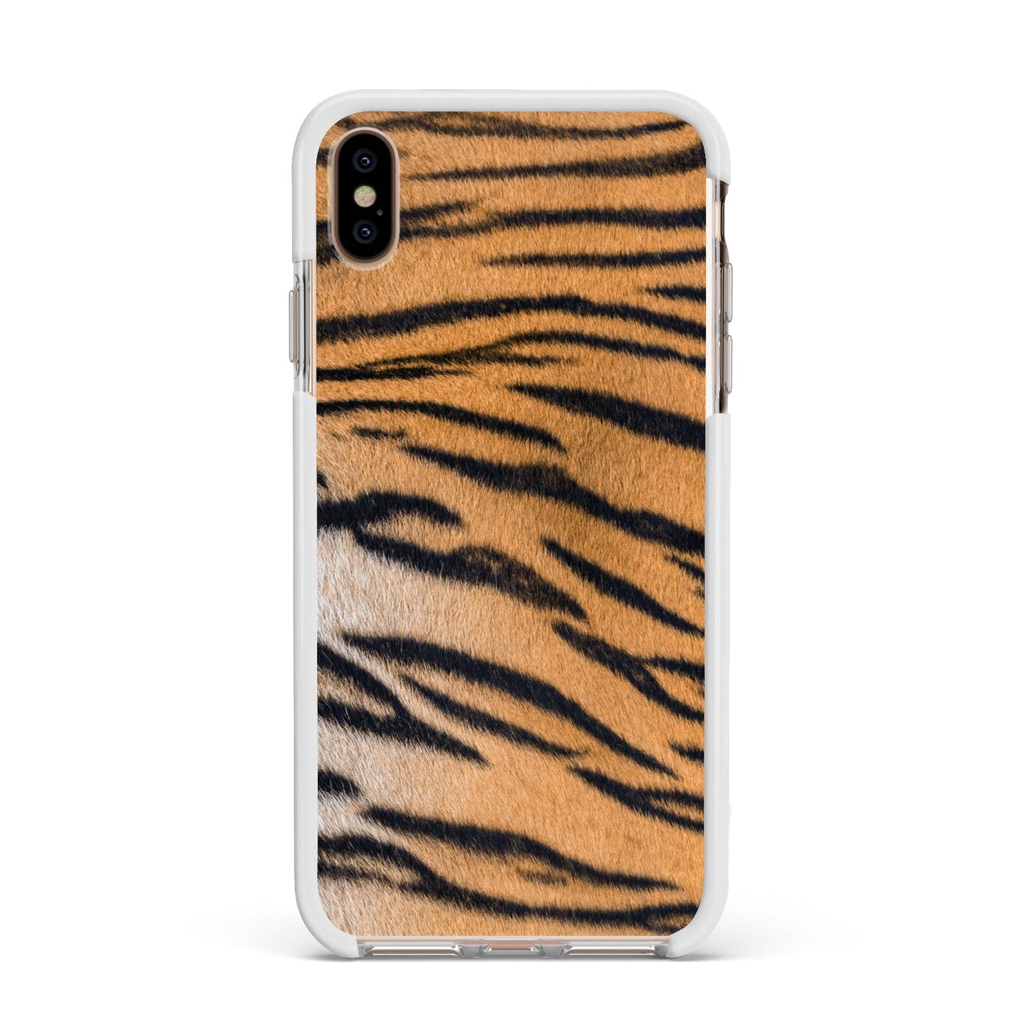 Tiger Print Apple iPhone Xs Max Impact Case White Edge on Gold Phone