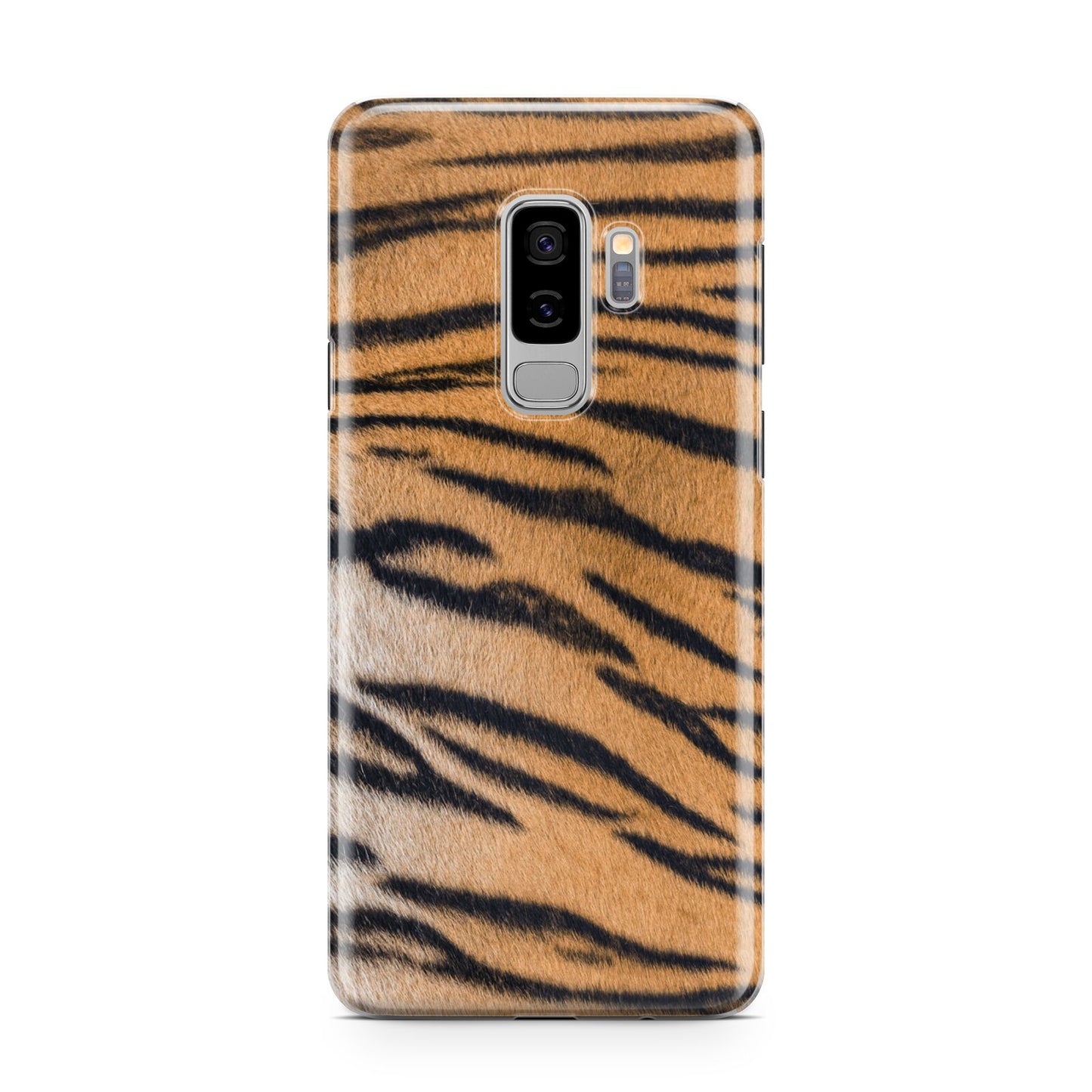 Tiger Print Samsung Galaxy S9 Plus Case on Silver phone