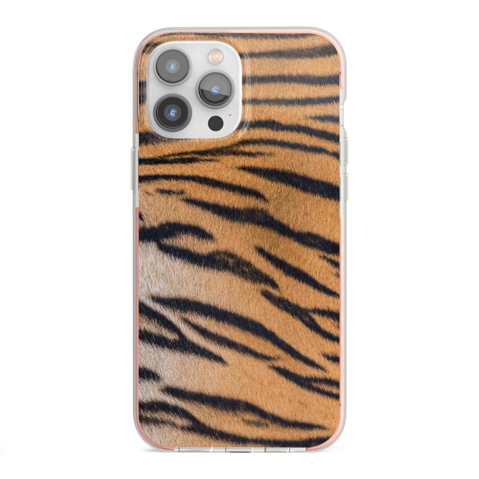 Tiger Print iPhone 13 Pro Max TPU Impact Case with Pink Edges