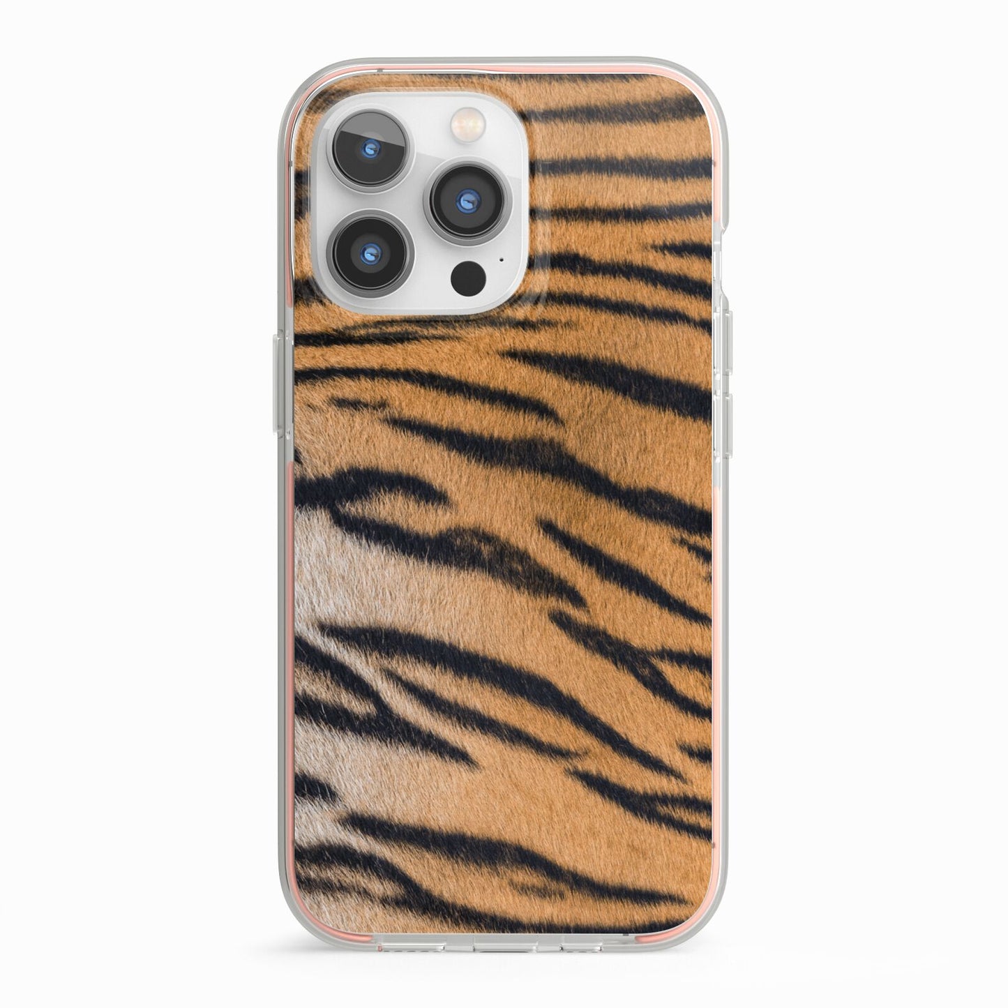 Tiger Print iPhone 13 Pro TPU Impact Case with Pink Edges