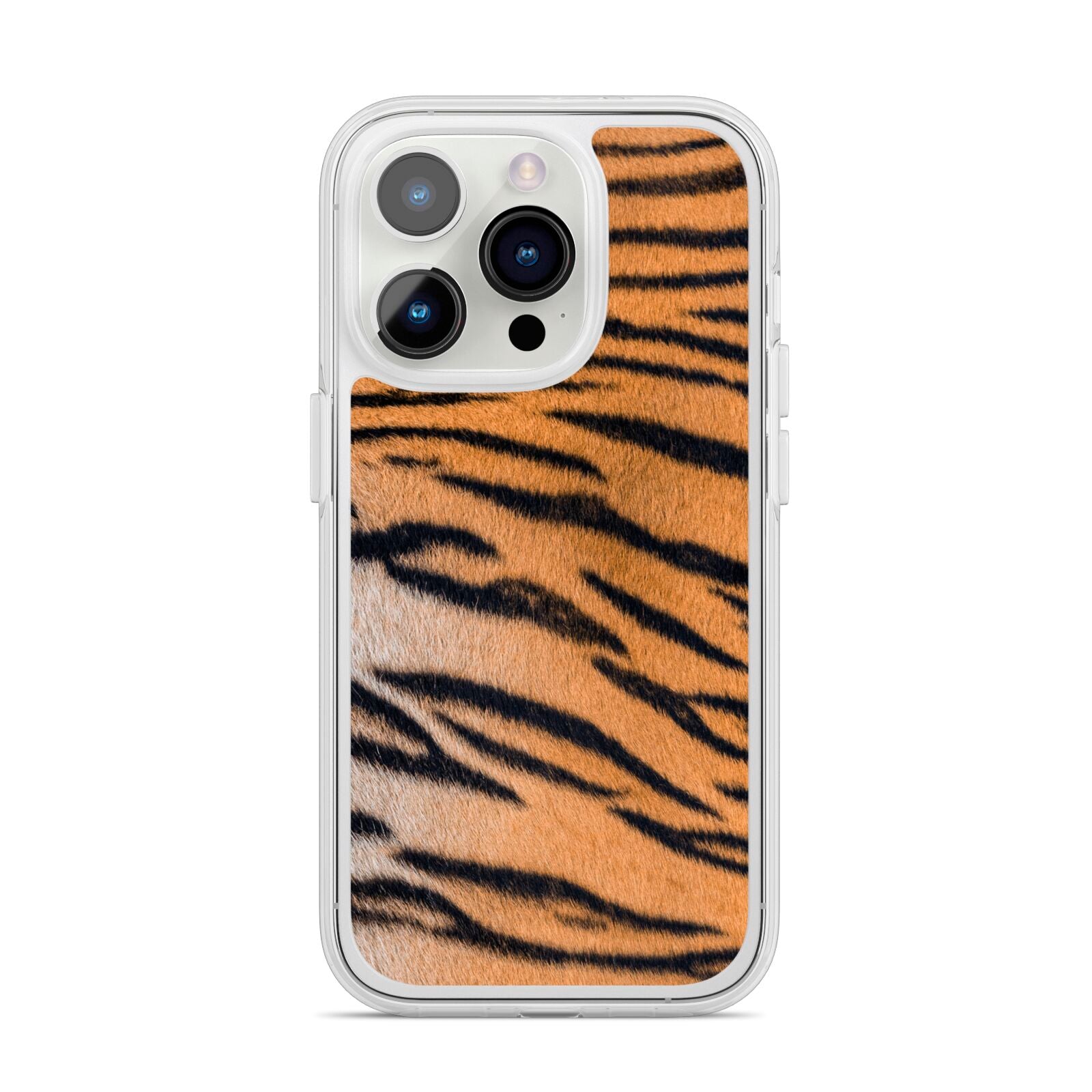 Tiger Print iPhone 14 Pro Clear Tough Case Silver