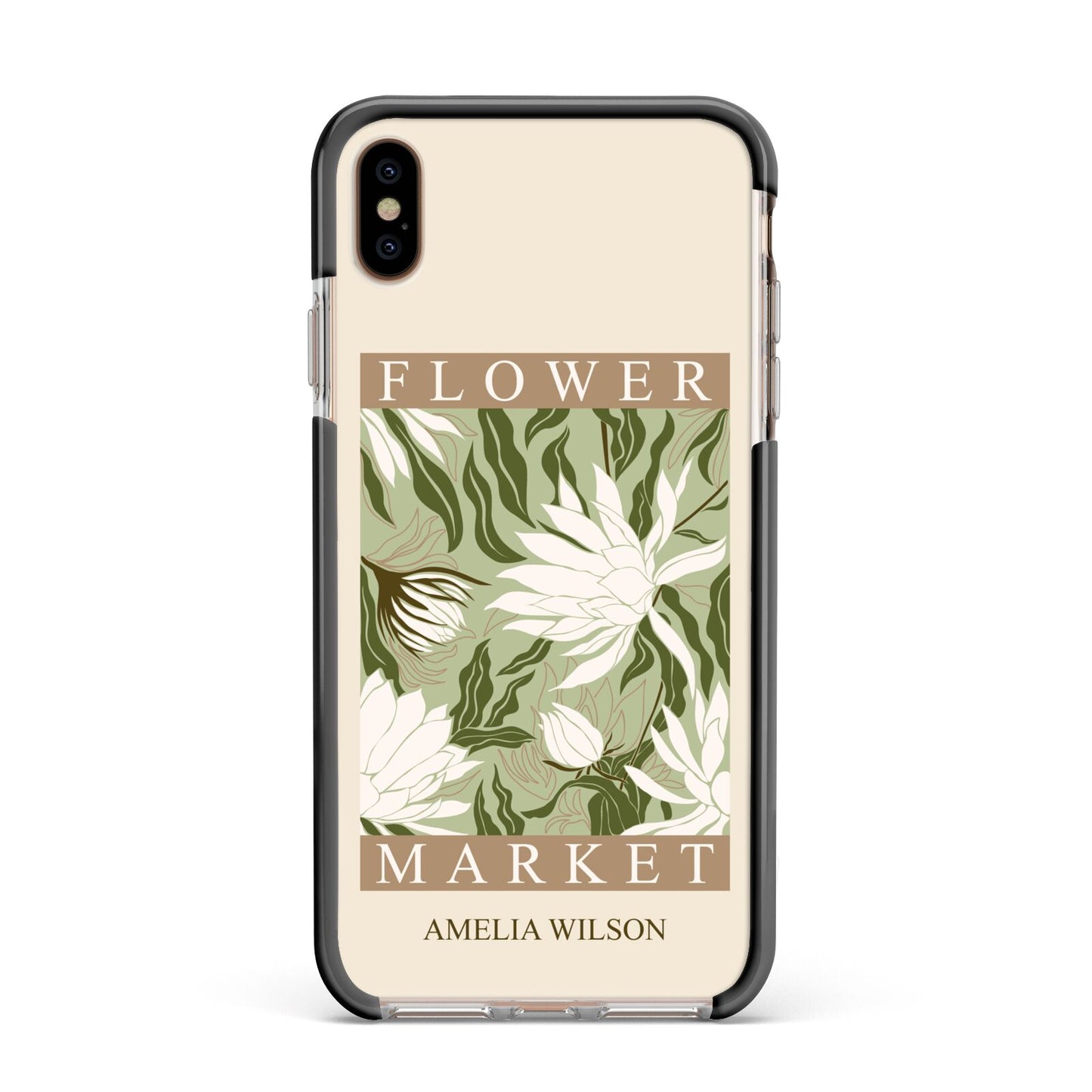 Tokyo Flower Market Apple iPhone Xs Max Impact Case Black Edge on Gold Phone