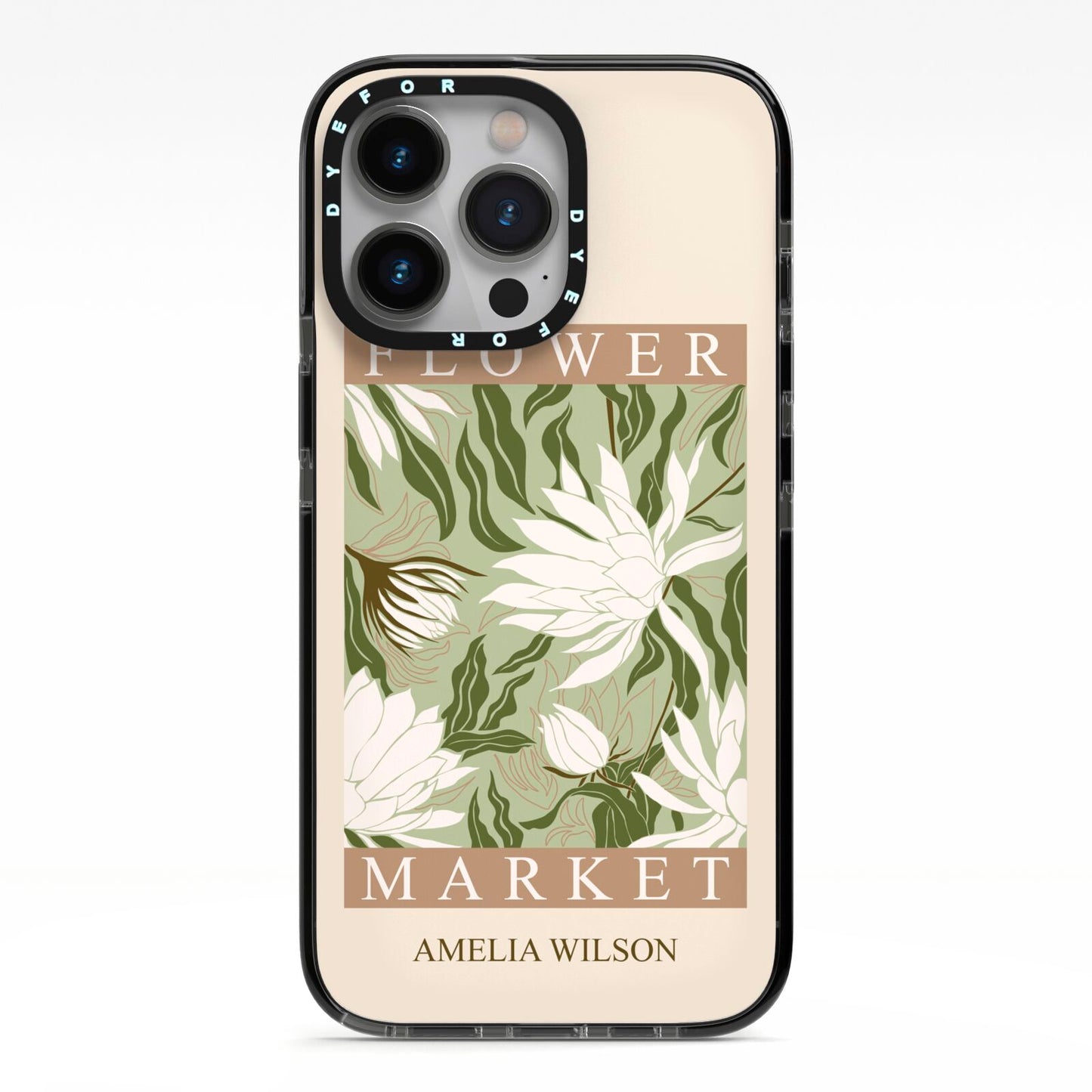 Tokyo Flower Market iPhone 13 Pro Black Impact Case on Silver phone