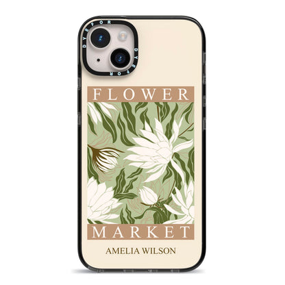 Tokyo Flower Market iPhone 14 Plus Black Impact Case on Silver phone