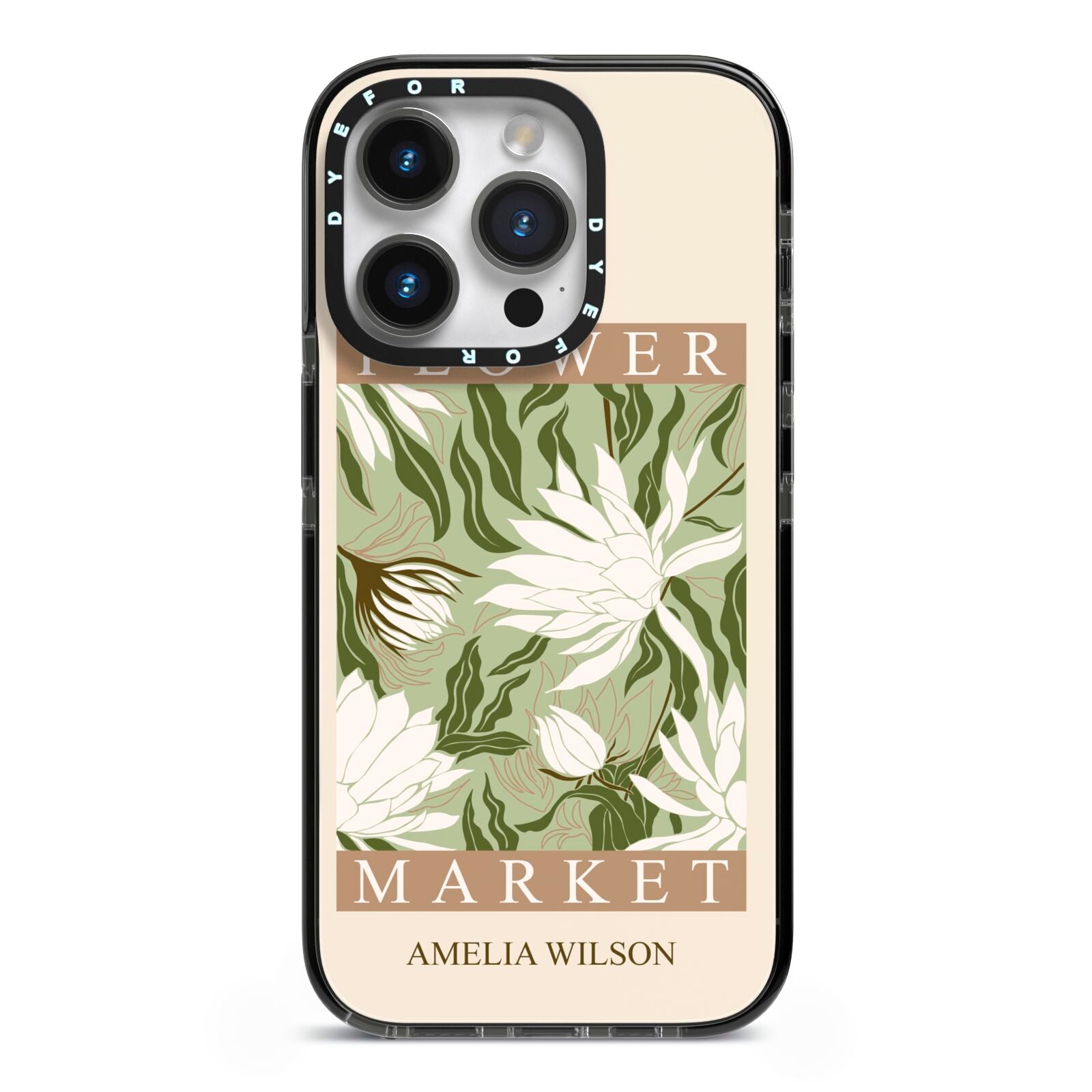 Tokyo Flower Market iPhone 14 Pro Black Impact Case on Silver phone