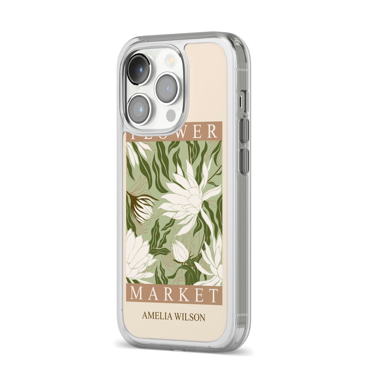 Tokyo Flower Market iPhone 14 Pro Clear Tough Case Silver Angled Image