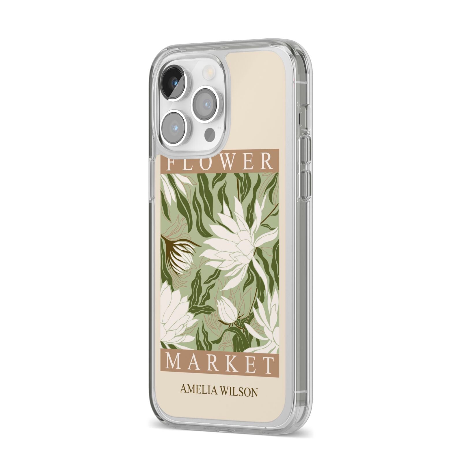 Tokyo Flower Market iPhone 14 Pro Max Clear Tough Case Silver Angled Image
