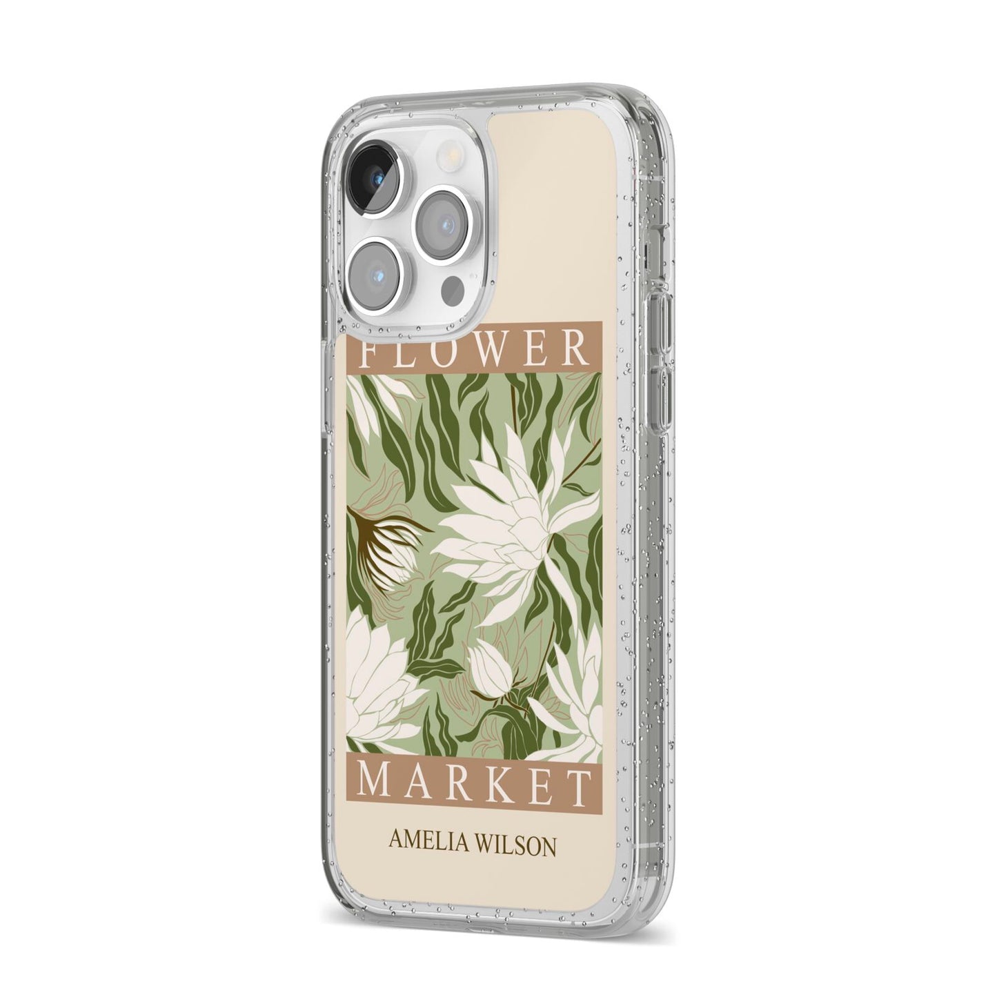 Tokyo Flower Market iPhone 14 Pro Max Glitter Tough Case Silver Angled Image