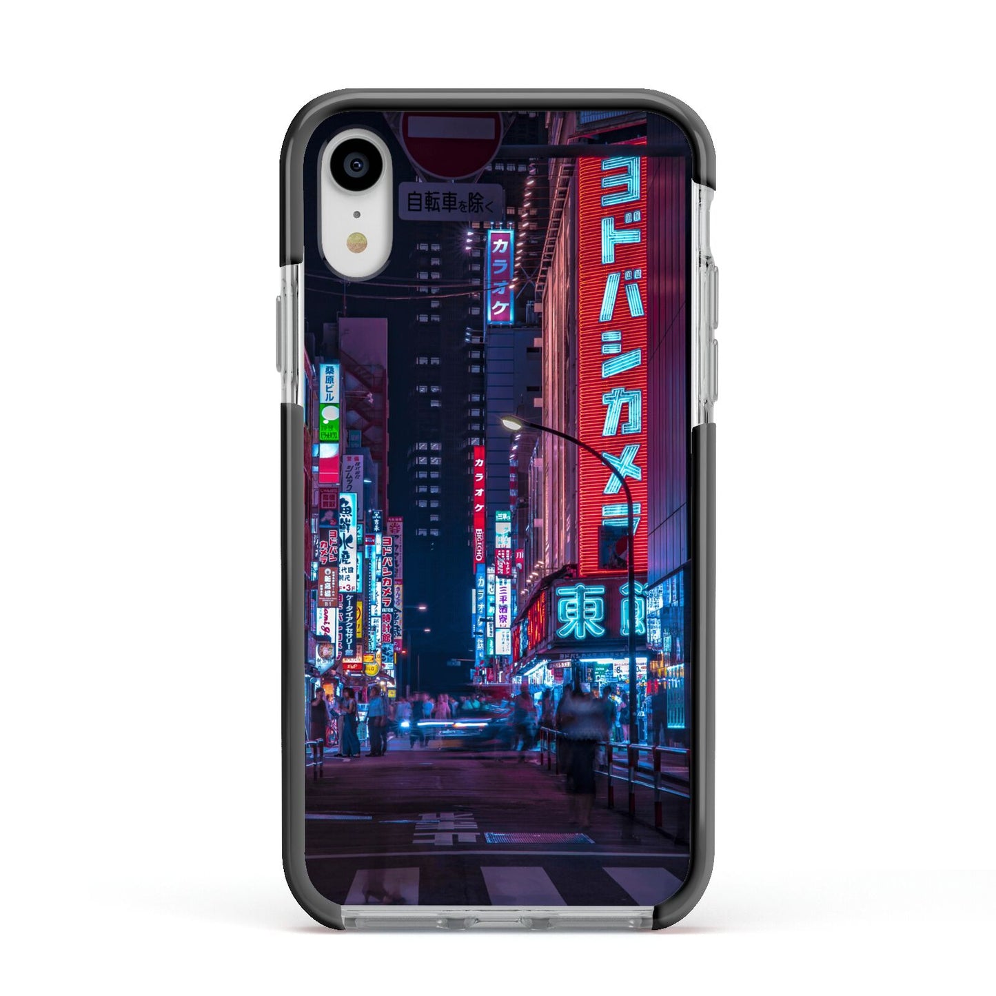 Tokyo Neon City Apple iPhone XR Impact Case Black Edge on Silver Phone