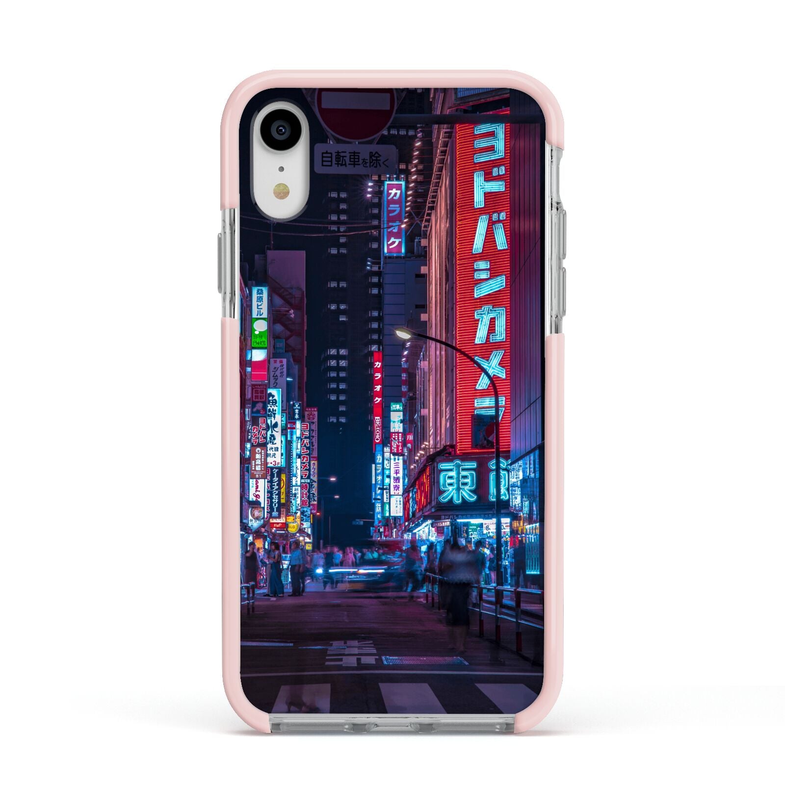 Tokyo Neon City Apple iPhone XR Impact Case Pink Edge on Silver Phone