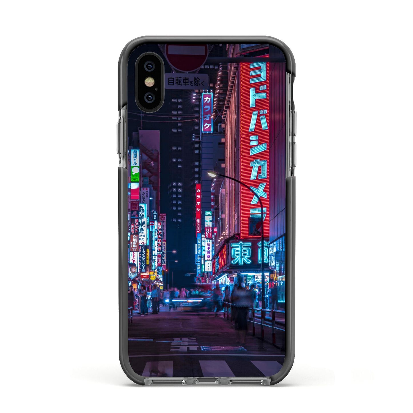 Tokyo Neon City Apple iPhone Xs Impact Case Black Edge on Black Phone