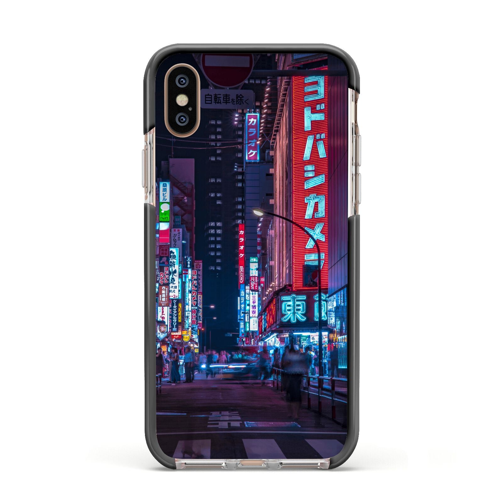 Tokyo Neon City Apple iPhone Xs Impact Case Black Edge on Gold Phone