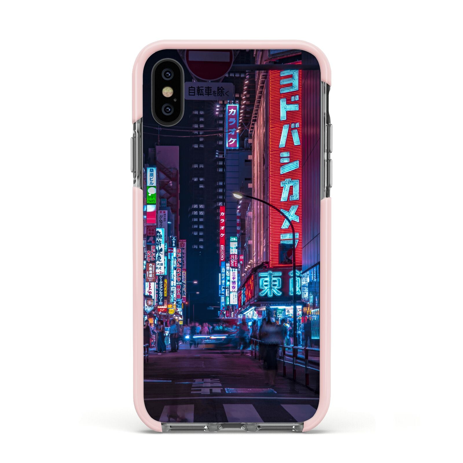 Tokyo Neon City Apple iPhone Xs Impact Case Pink Edge on Black Phone