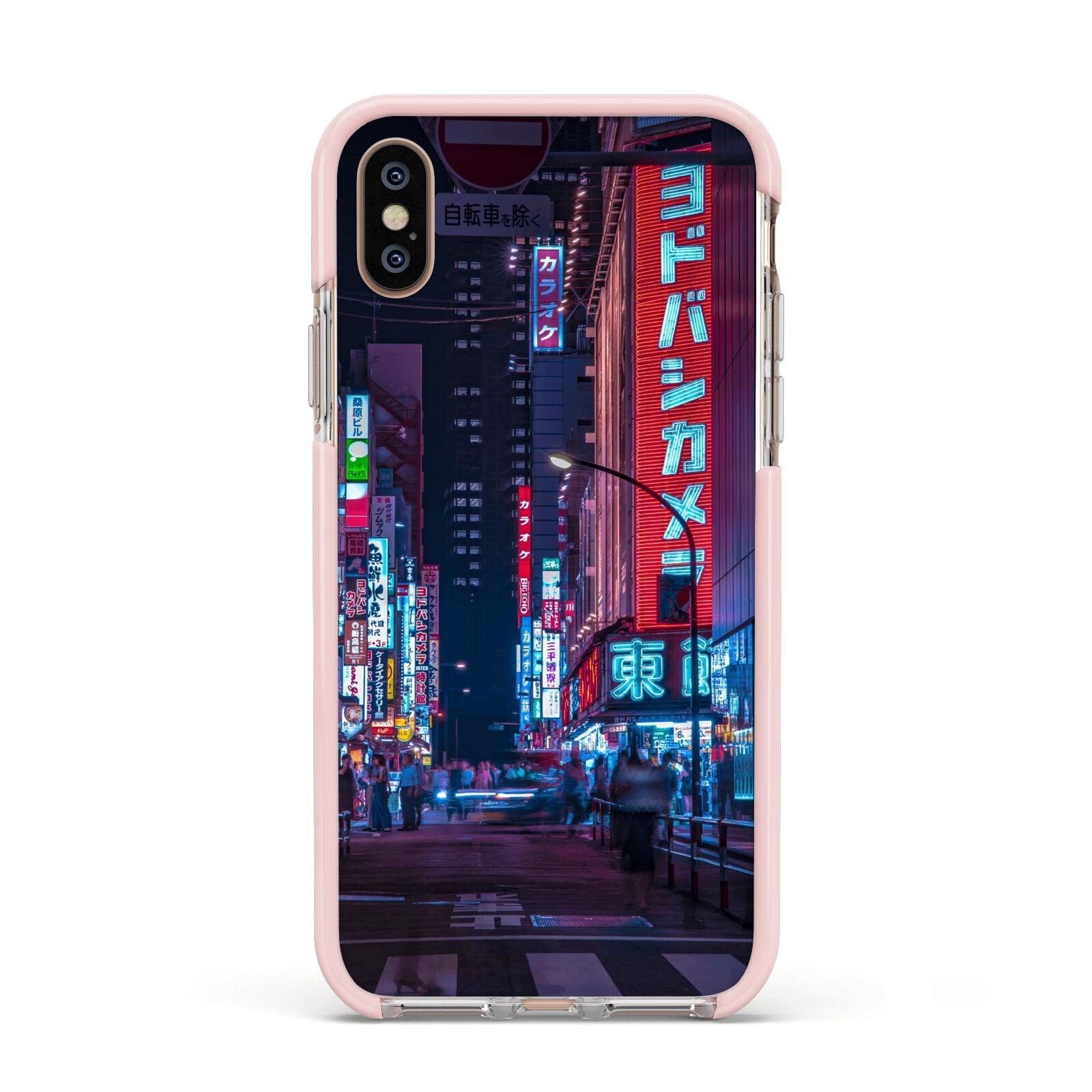 Tokyo Neon City Apple iPhone Xs Impact Case Pink Edge on Gold Phone