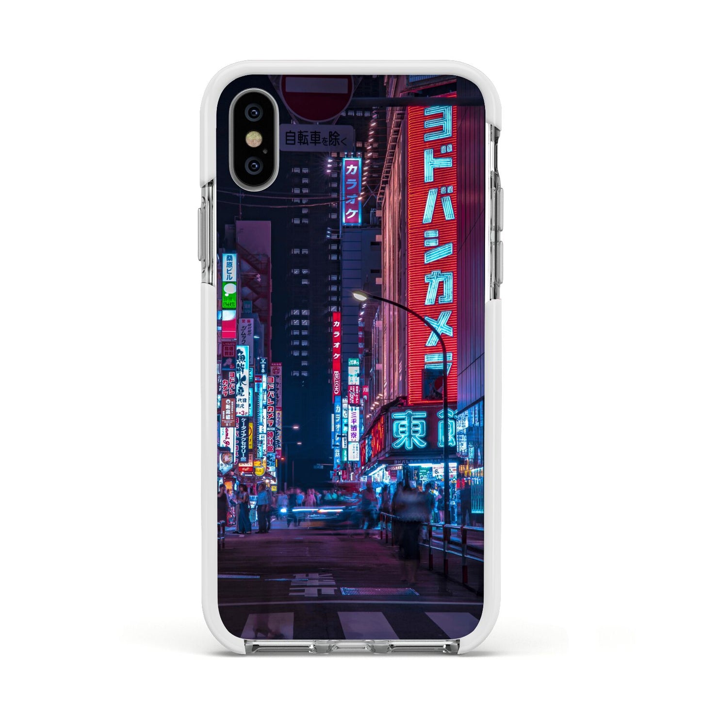 Tokyo Neon City Apple iPhone Xs Impact Case White Edge on Silver Phone