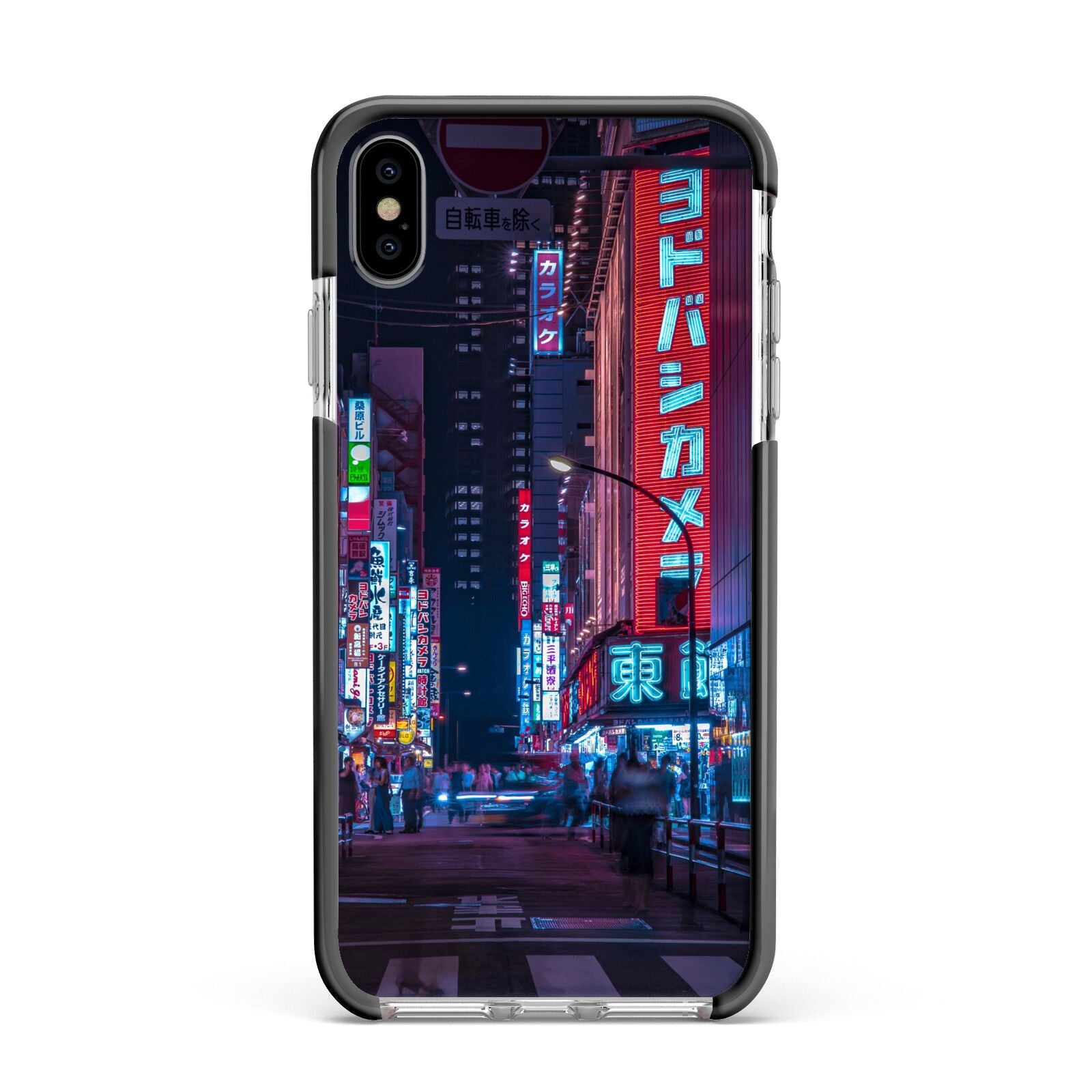 Tokyo Neon City Apple iPhone Xs Max Impact Case Black Edge on Silver Phone