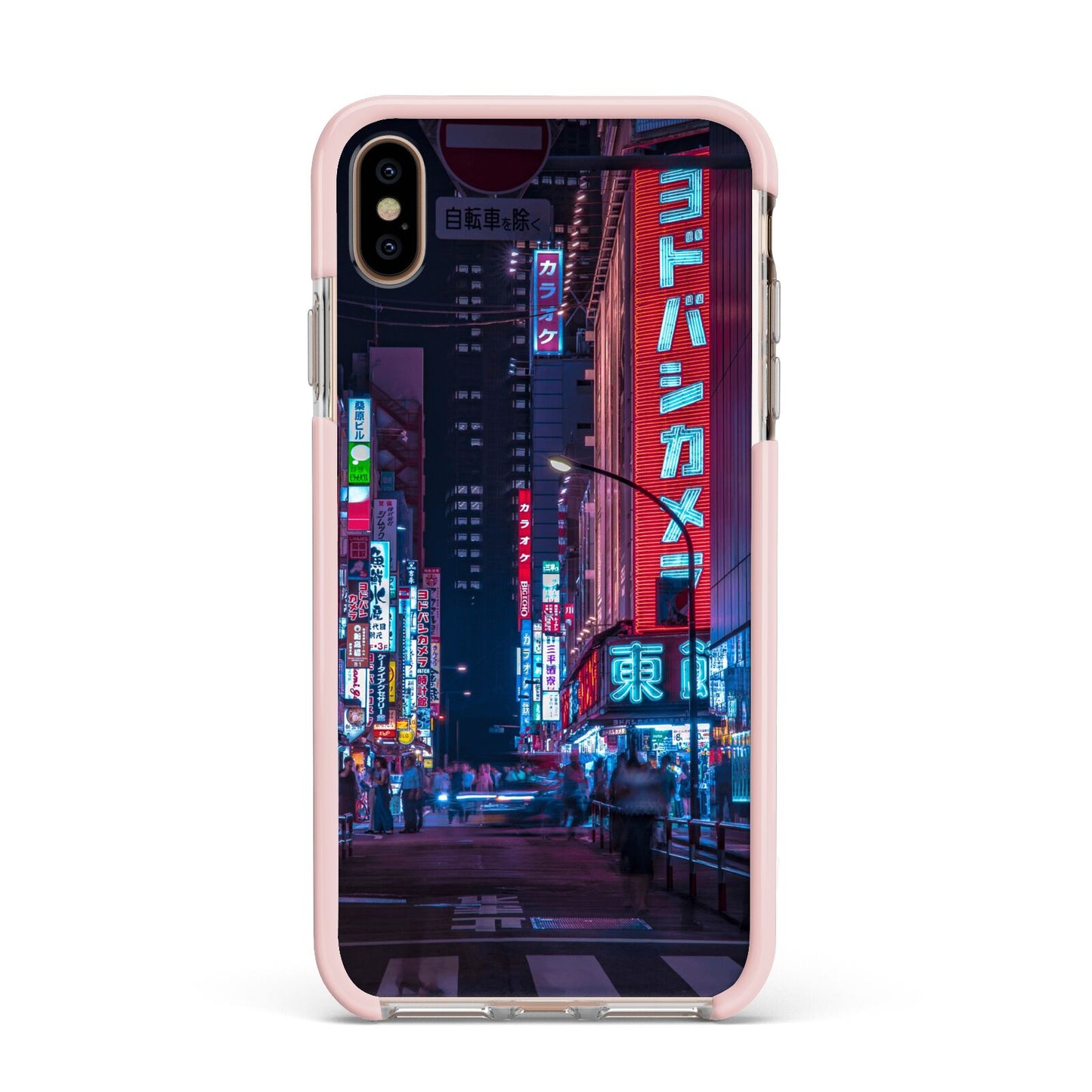 Tokyo Neon City Apple iPhone Xs Max Impact Case Pink Edge on Gold Phone